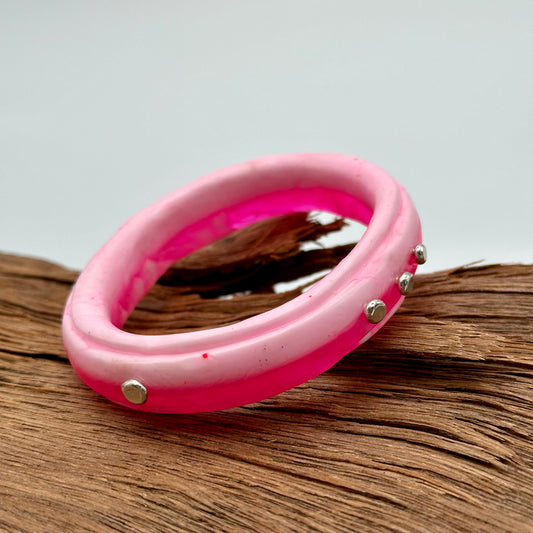 Neon Pink/White KWD Rim resin bangle with Sterling silver