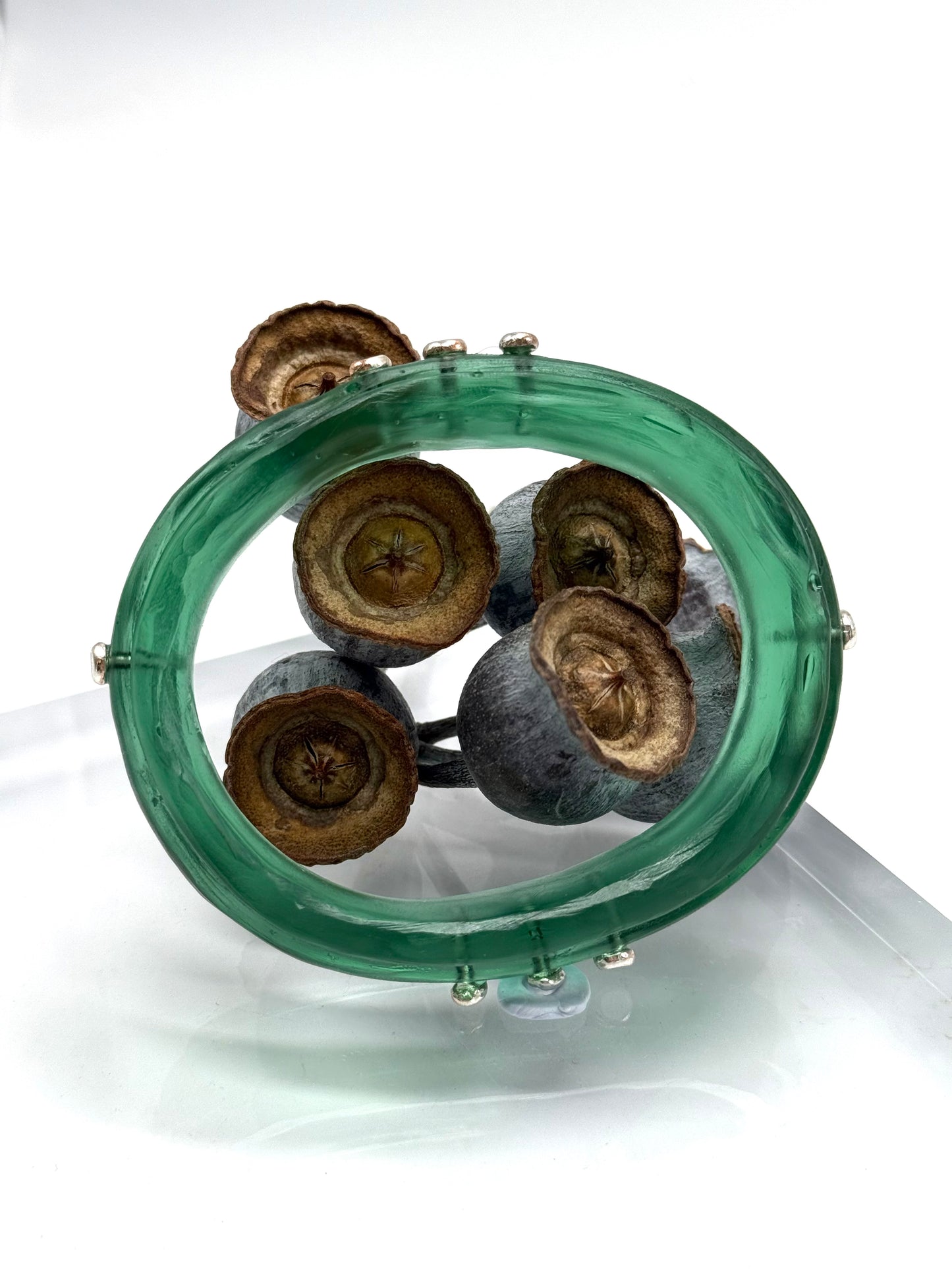 Kale Green  Rim resin bangle with Sterling silver