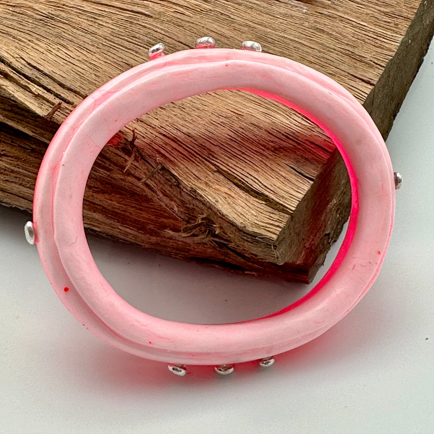 Neon Pink/White KWD Rim resin bangle with Sterling silver