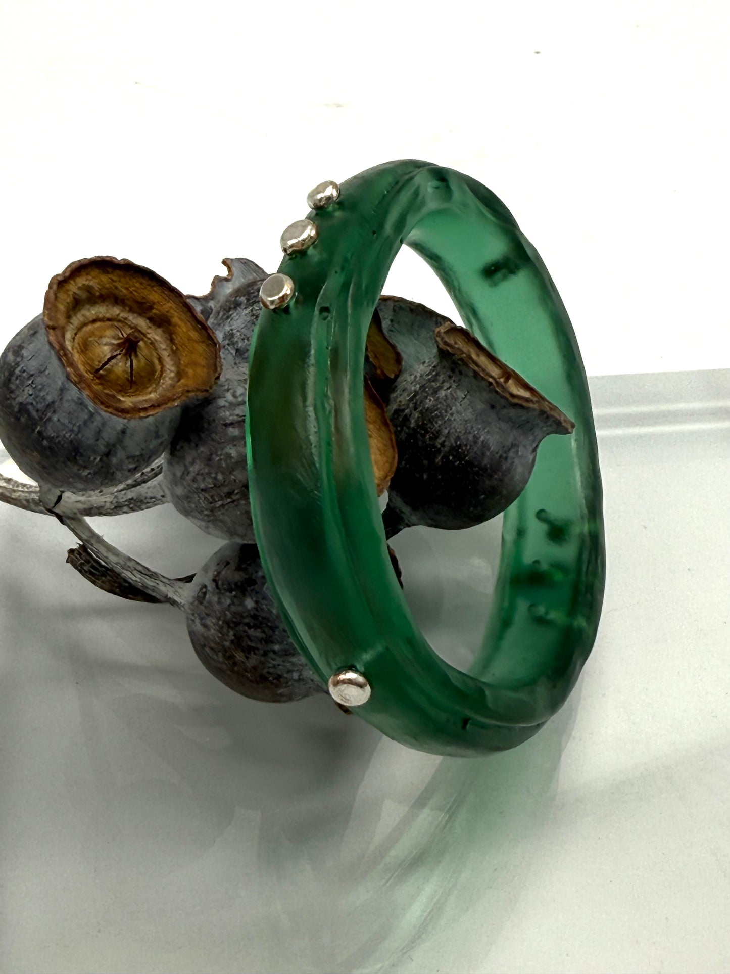 Kale Green  Rim resin bangle with Sterling silver