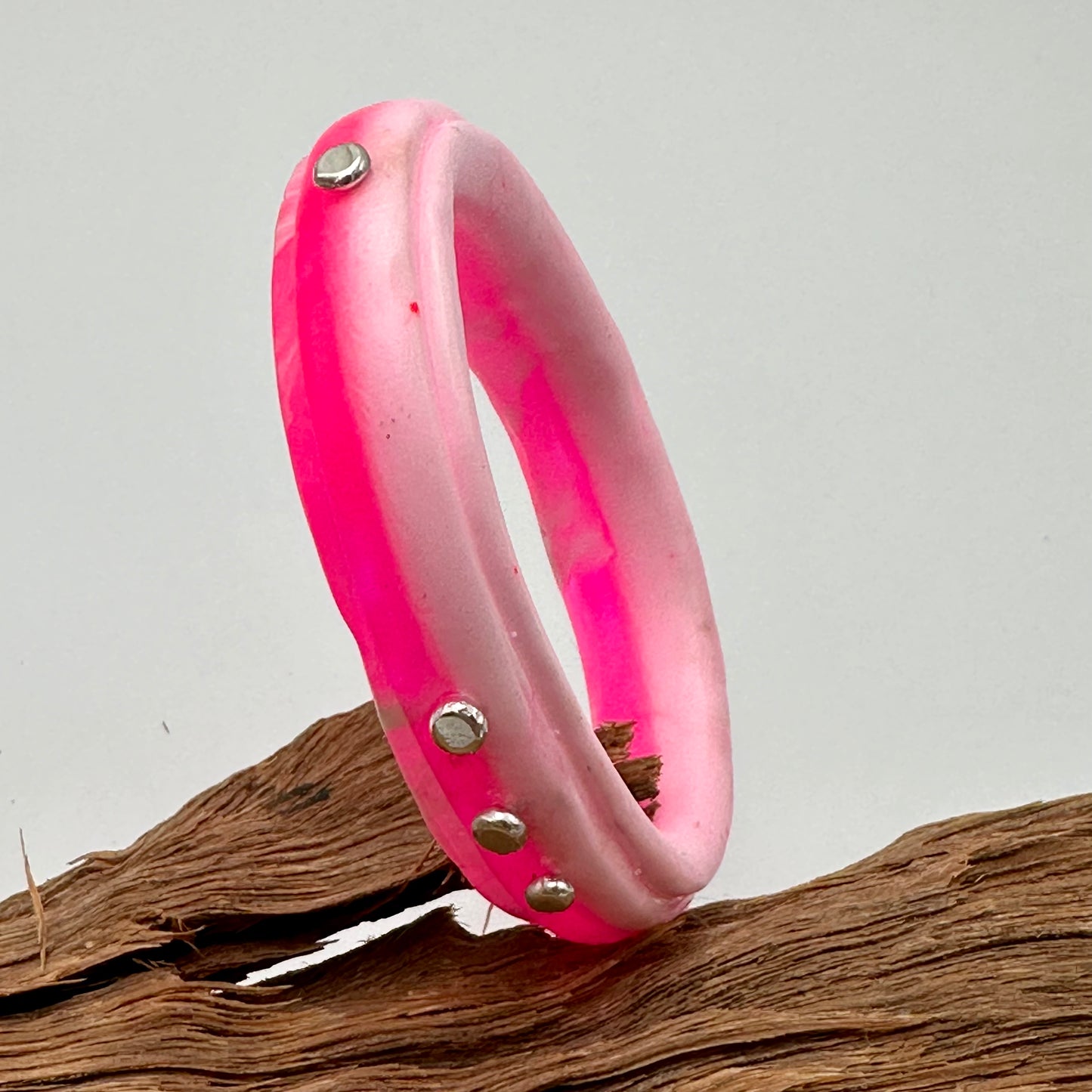 Neon Pink/White KWD Rim resin bangle with Sterling silver