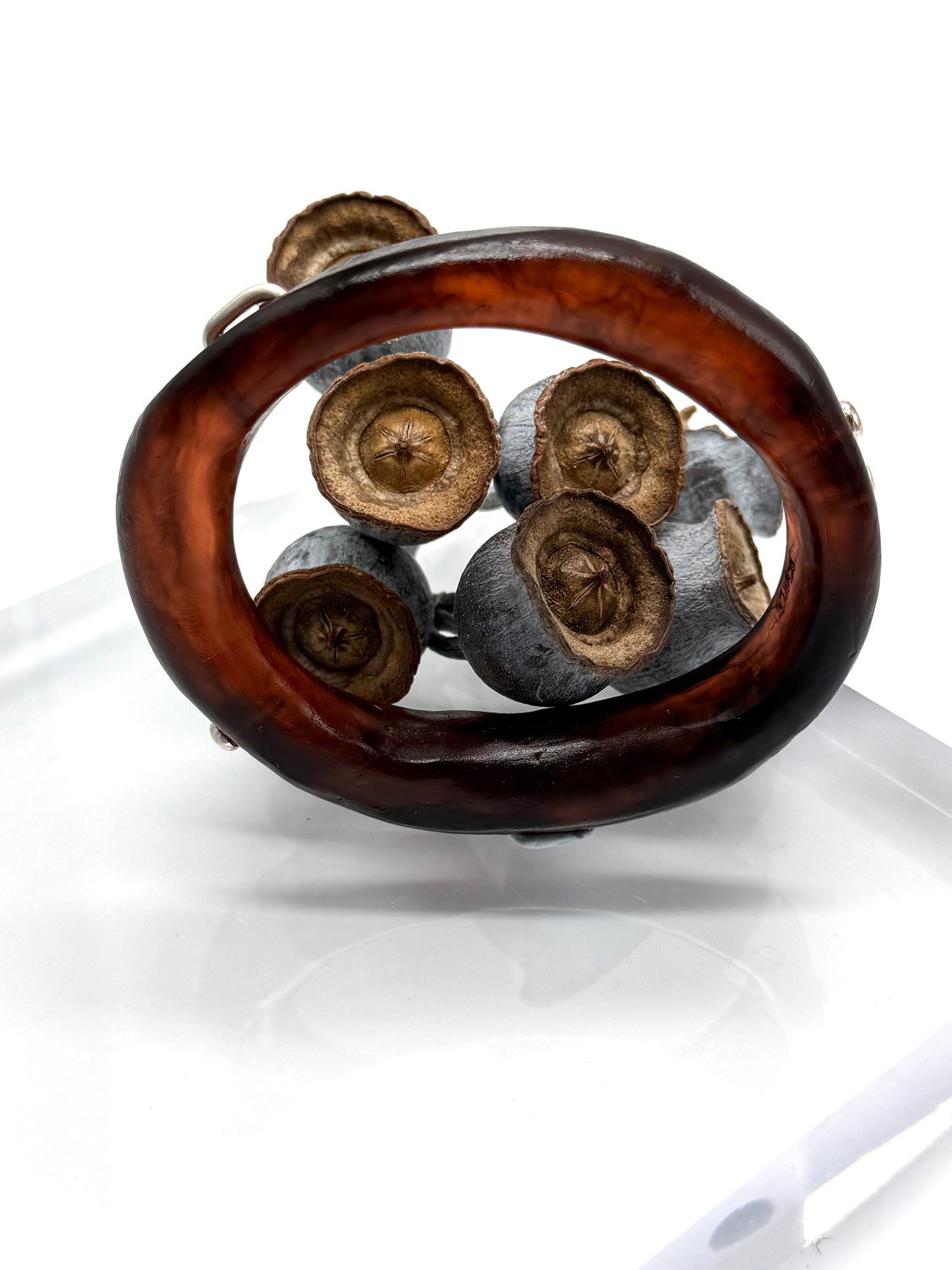 Tortoise Shell resin with silver rivets 'woopy' bangle