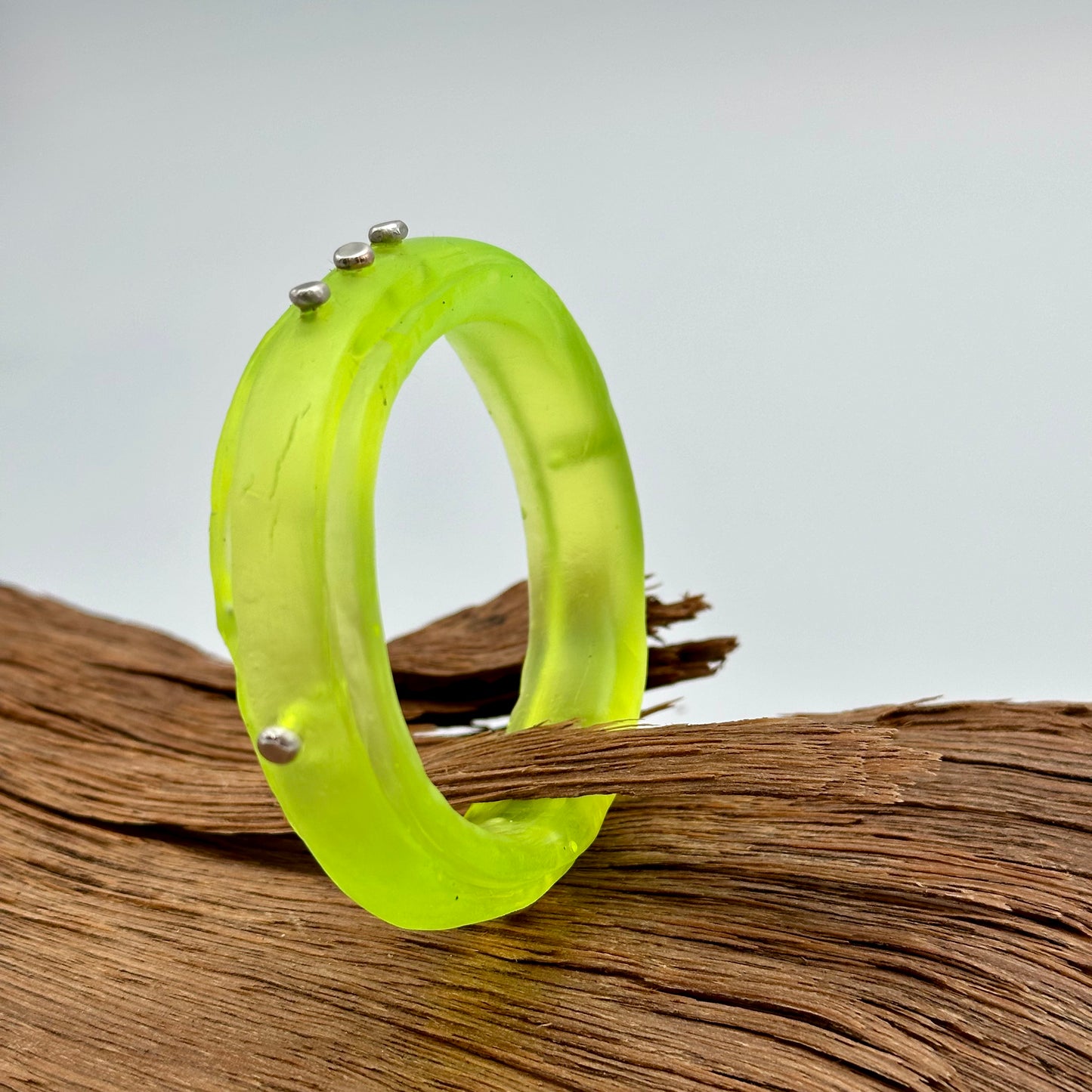Neon Yellow KWD Rim resin bangle with Sterling silver