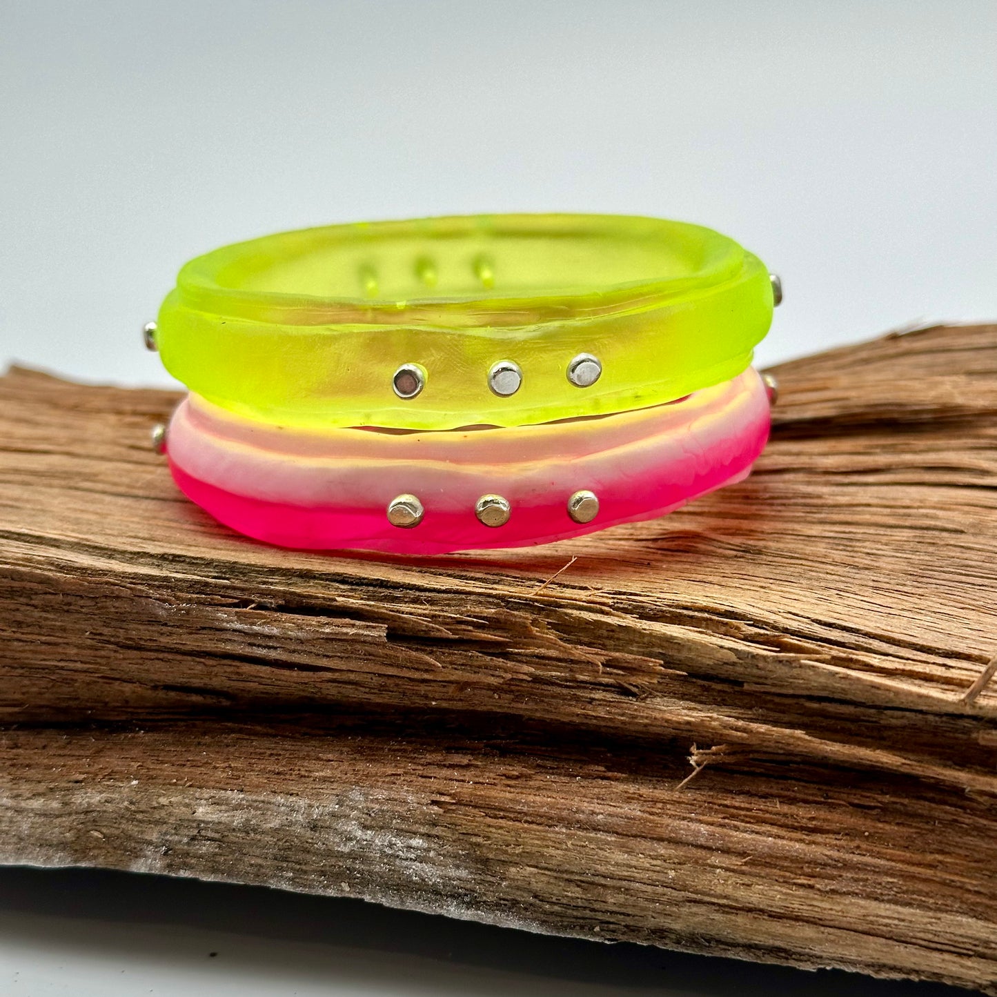 Neon Pink/White KWD Rim resin bangle with Sterling silver