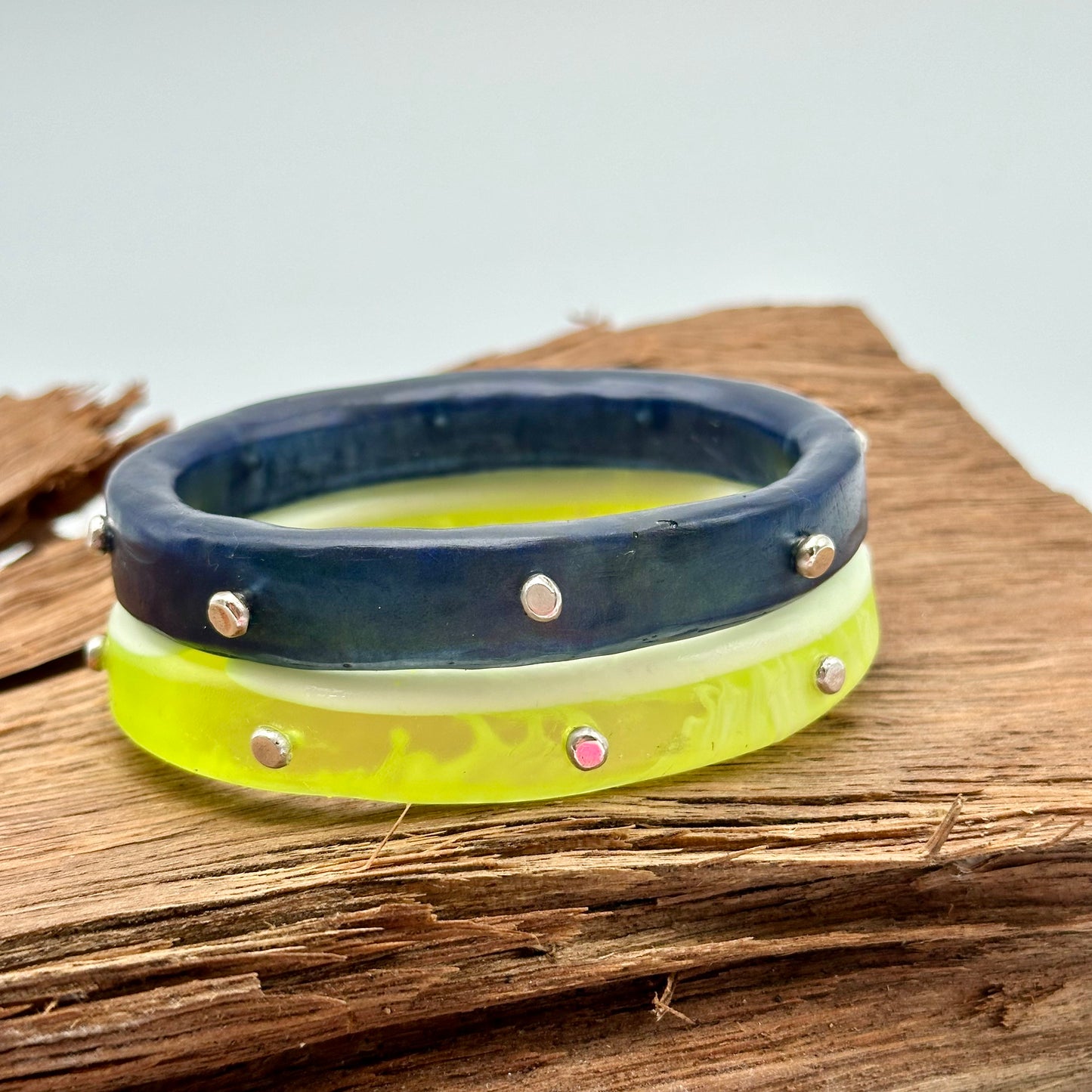 Neon Yellow/White KWD Classic Resin Bangle - XL