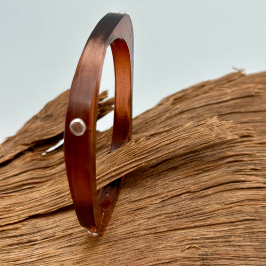 Tortoise Shell Square Round KWD Classic Resin & Silver Bangle
