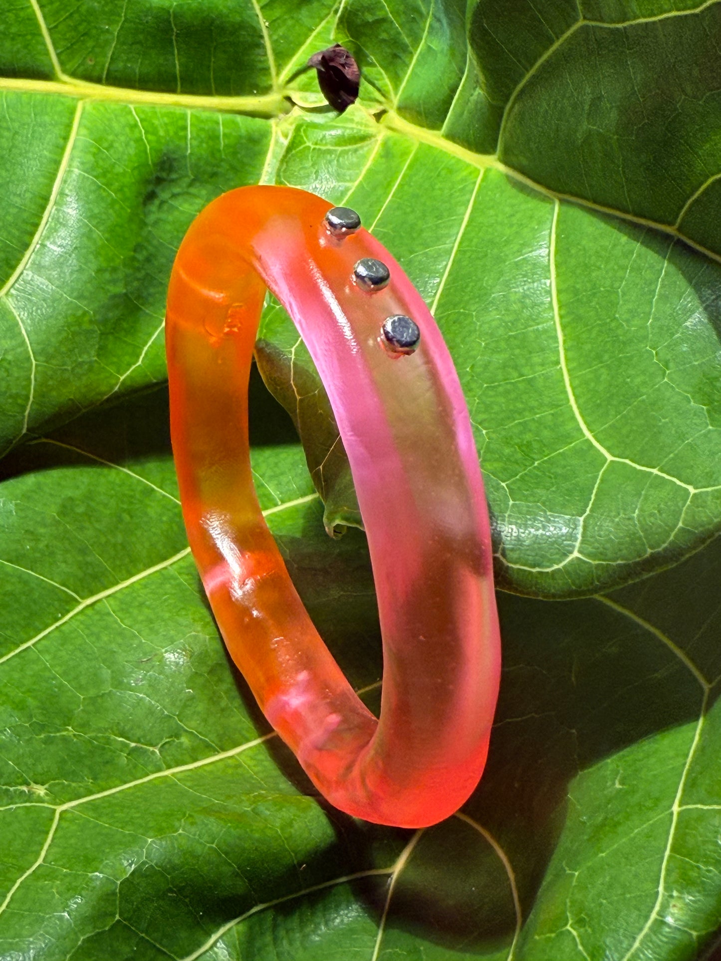 Neon Pink/Orange Rim resin bangle with Sterling silver