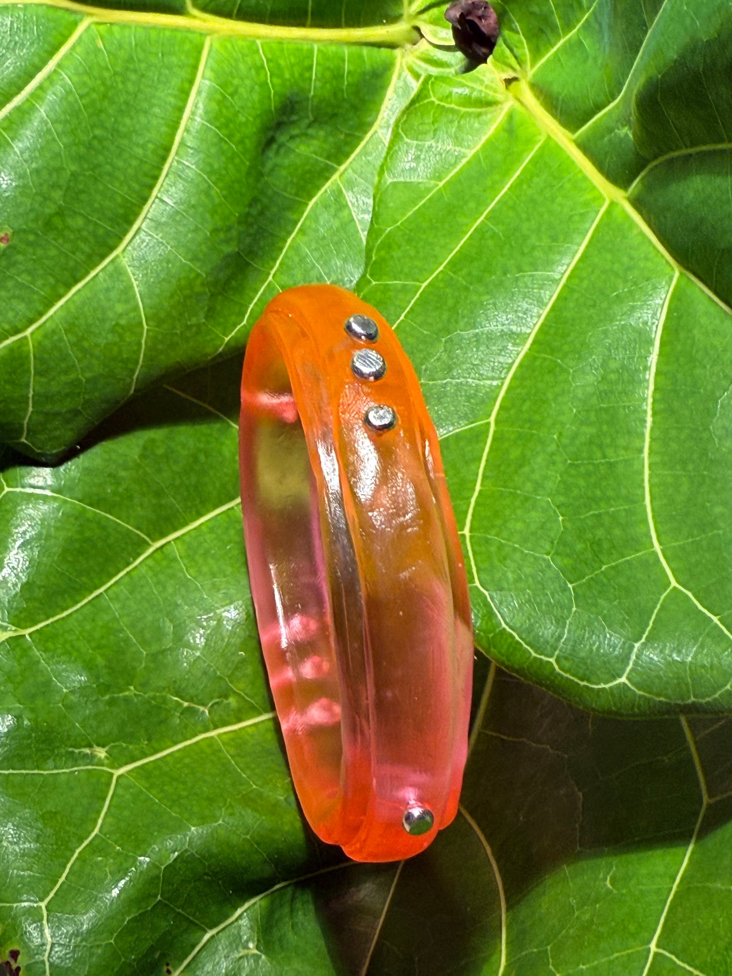 Neon Pink/Orange Rim resin bangle with Sterling silver