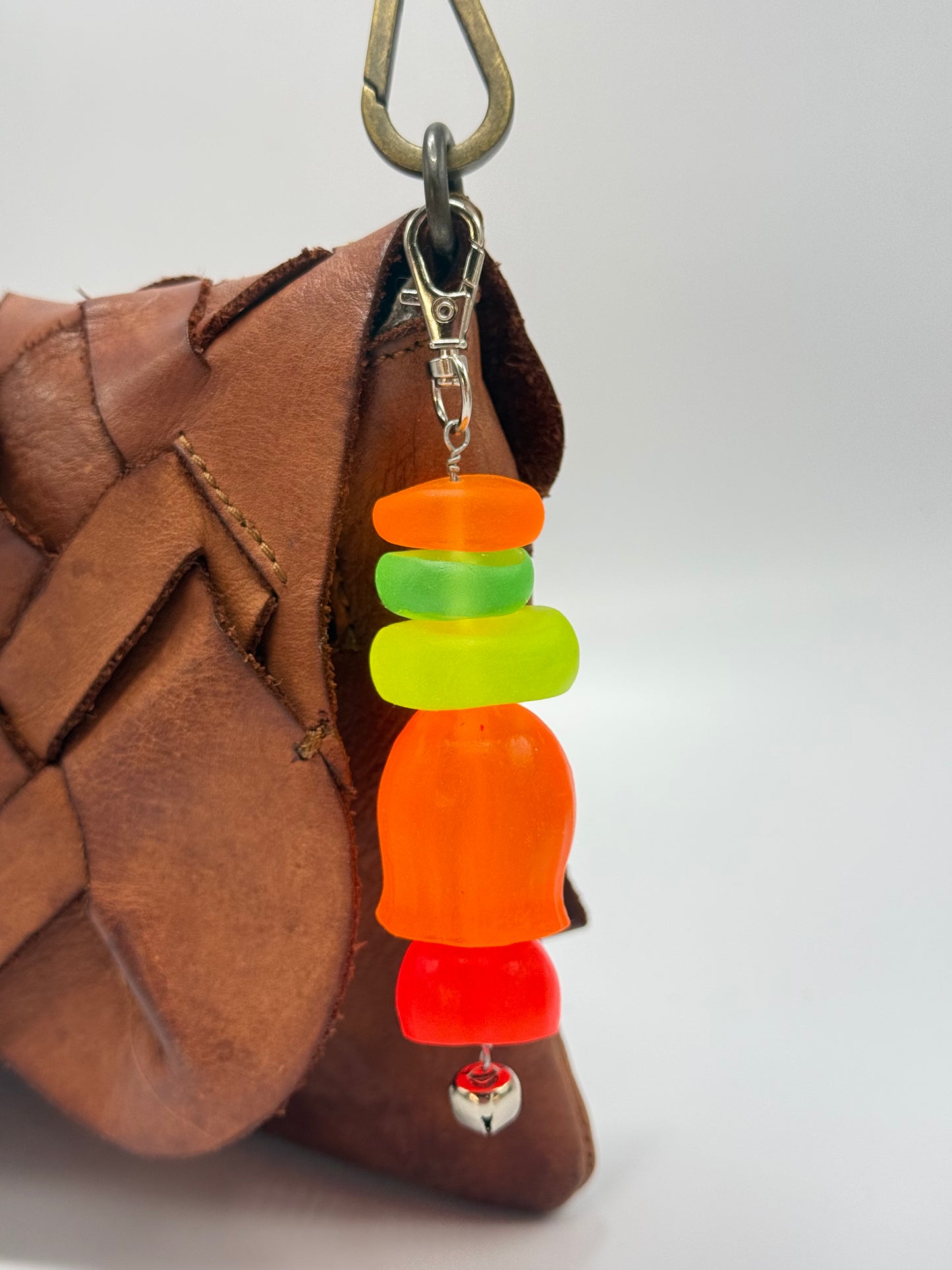 Key Chain - Mixture of Neon resin coloured beads with silver finishes