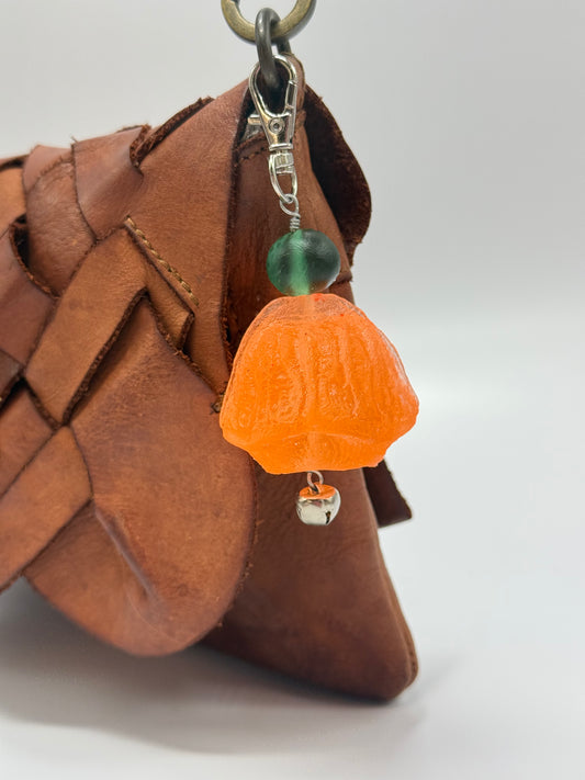 Key Chain - Neon Orange Organic shaped resin bead with silver finishes