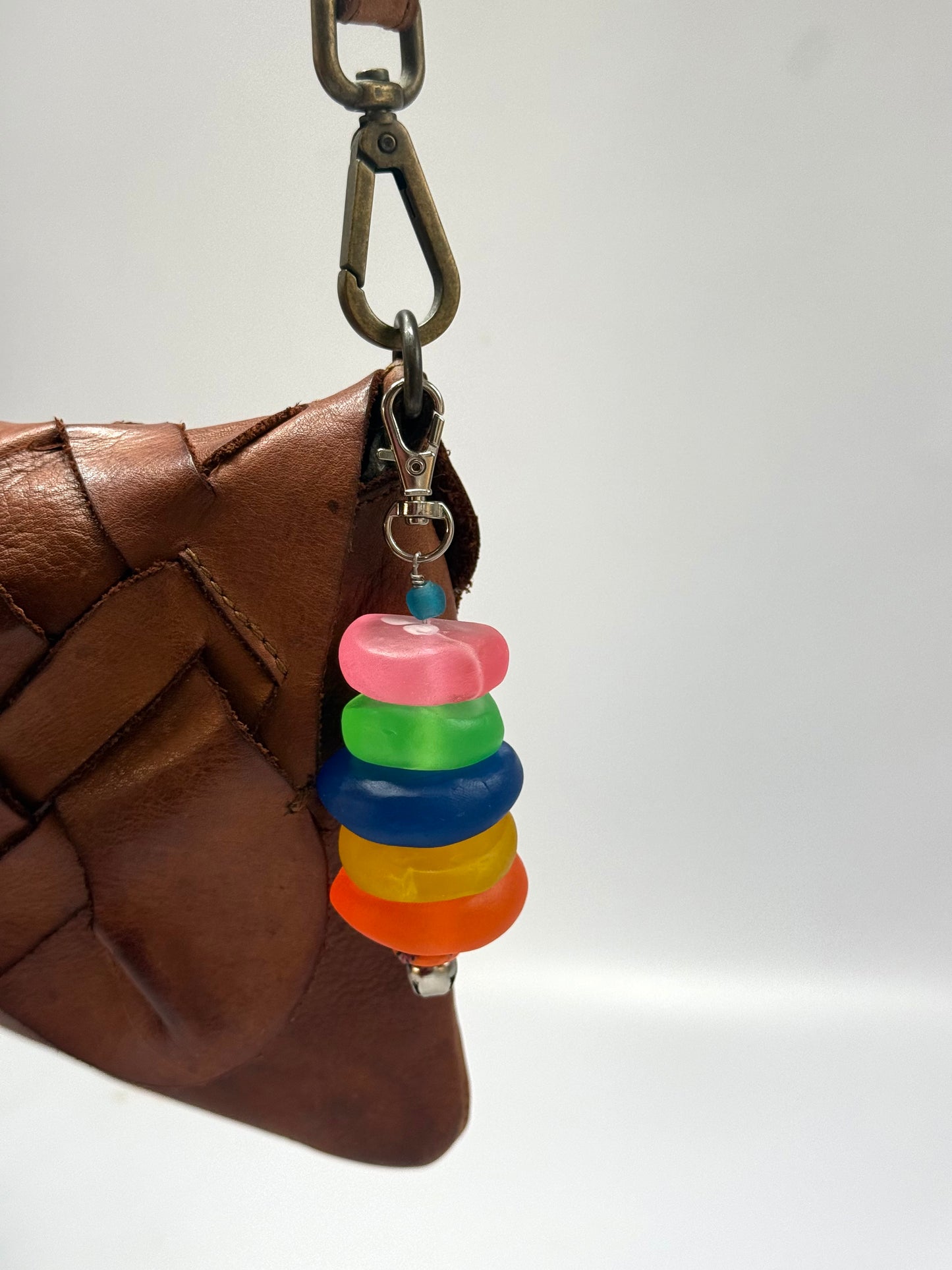 Key Chain - Mixture of Neon resin coloured beads with silver finishes