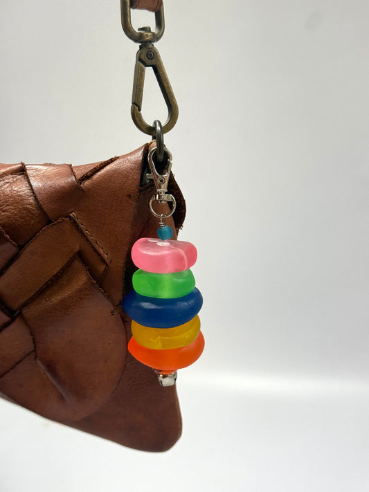 Key Chain - Mixture of Neon resin coloured beads with silver finishes