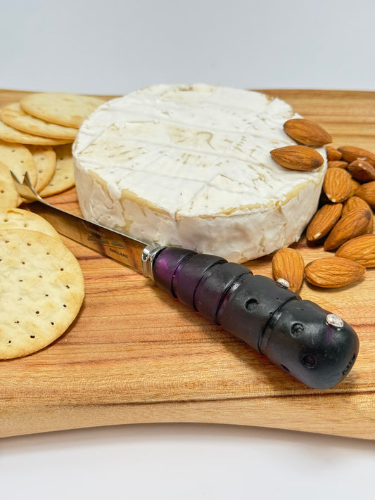Cheese knife - Dark Purple resin - stripe & spot handle with silver