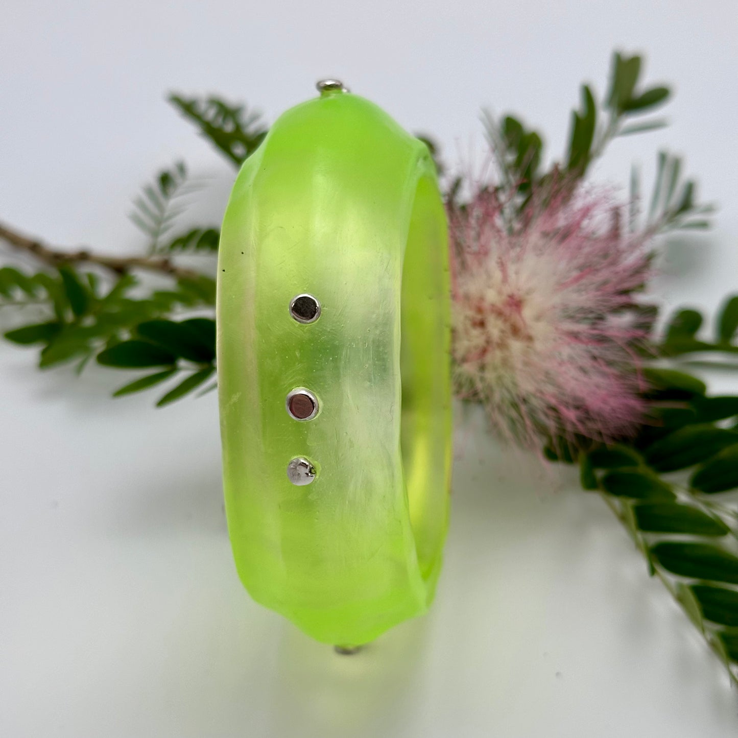 Translucent Neon Yellow Resin with sterling silver - XL