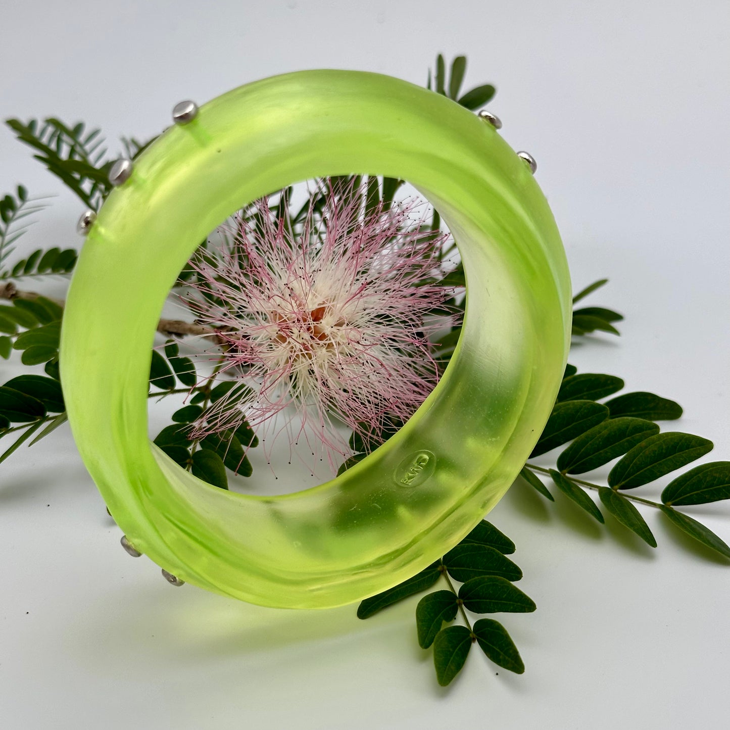 Translucent Neon Yellow Resin with sterling silver - XL