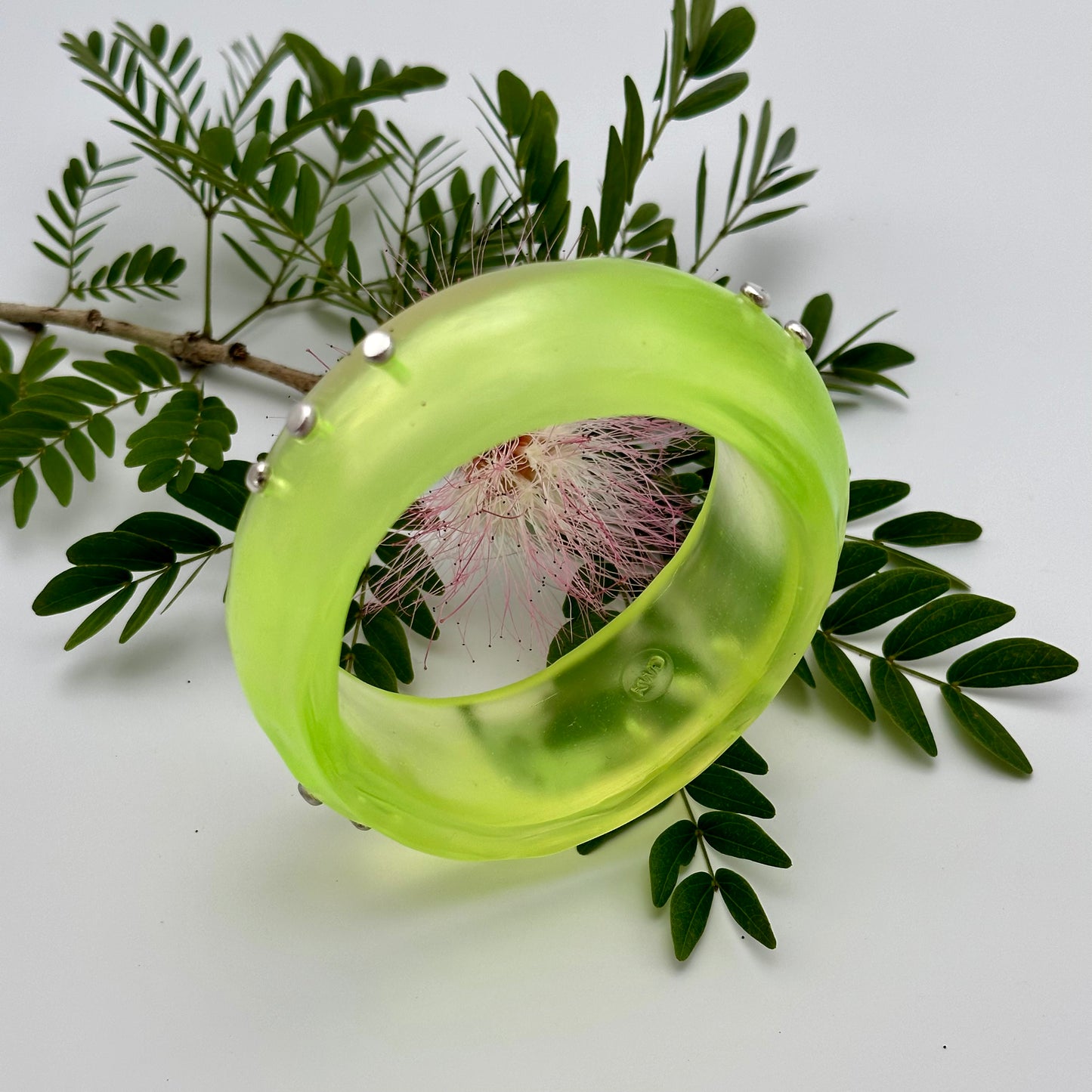 Translucent Neon Yellow Resin with sterling silver - XL