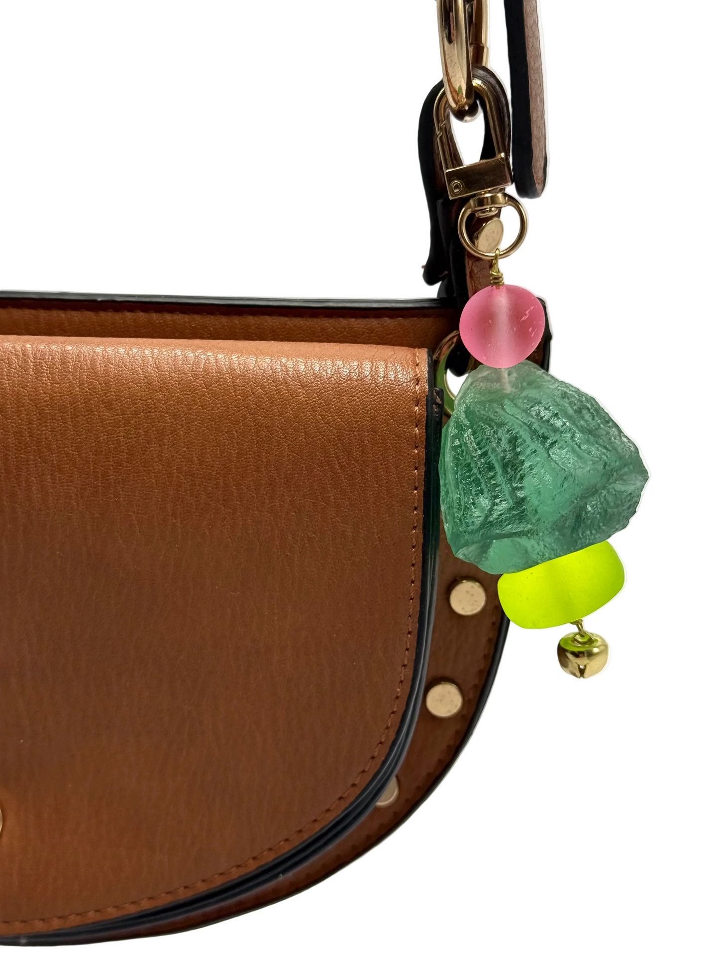 Key Chain - Kale Green Organic shaped resin bead with gold finishes