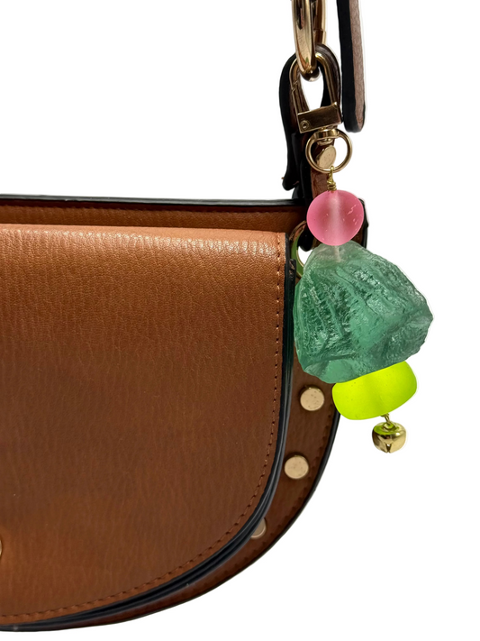 Key Chain - Kale Green Organic shaped resin bead with gold finishes