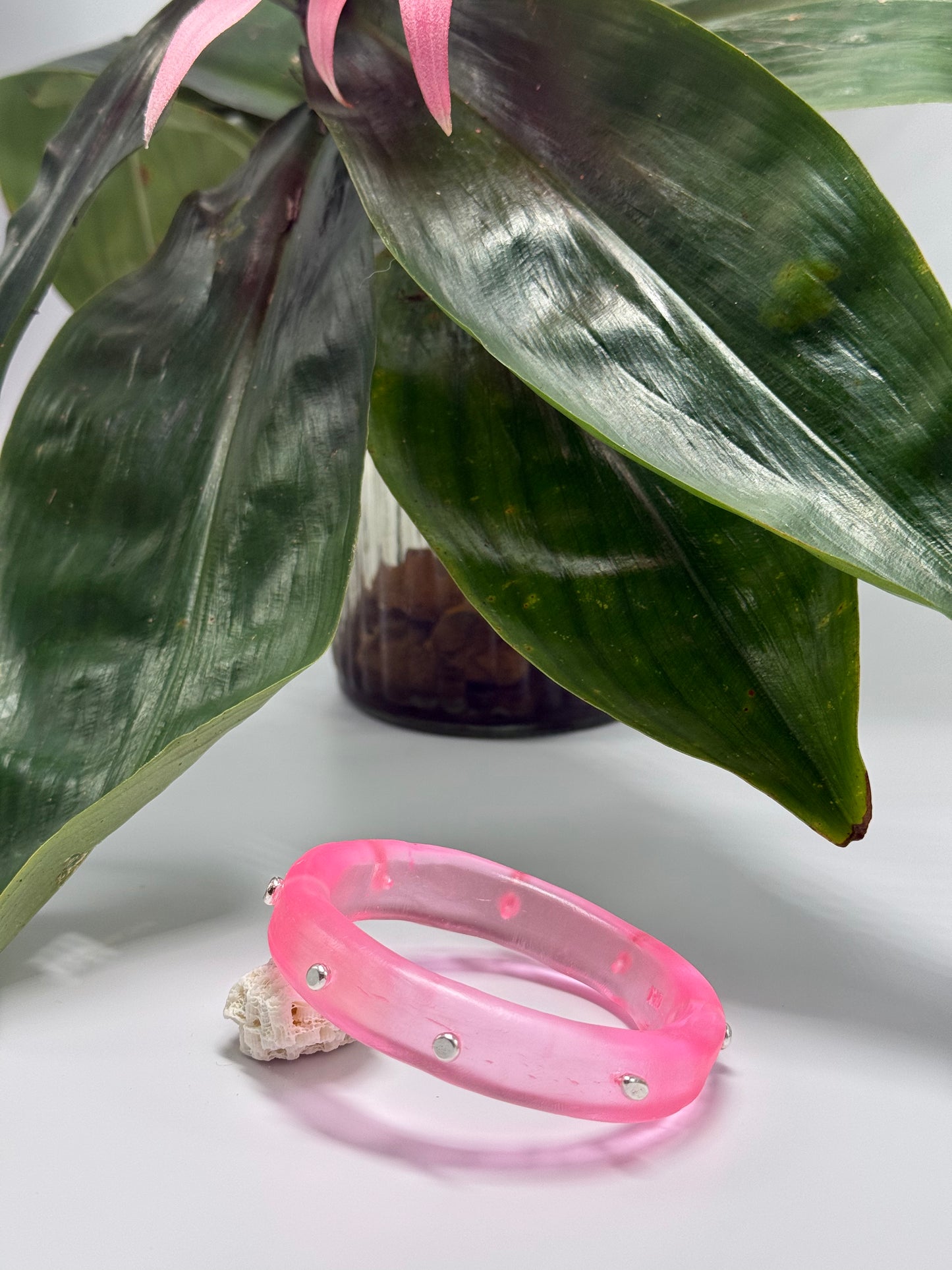 Neon Pink resin Thick KWD Classic & silver Bangle