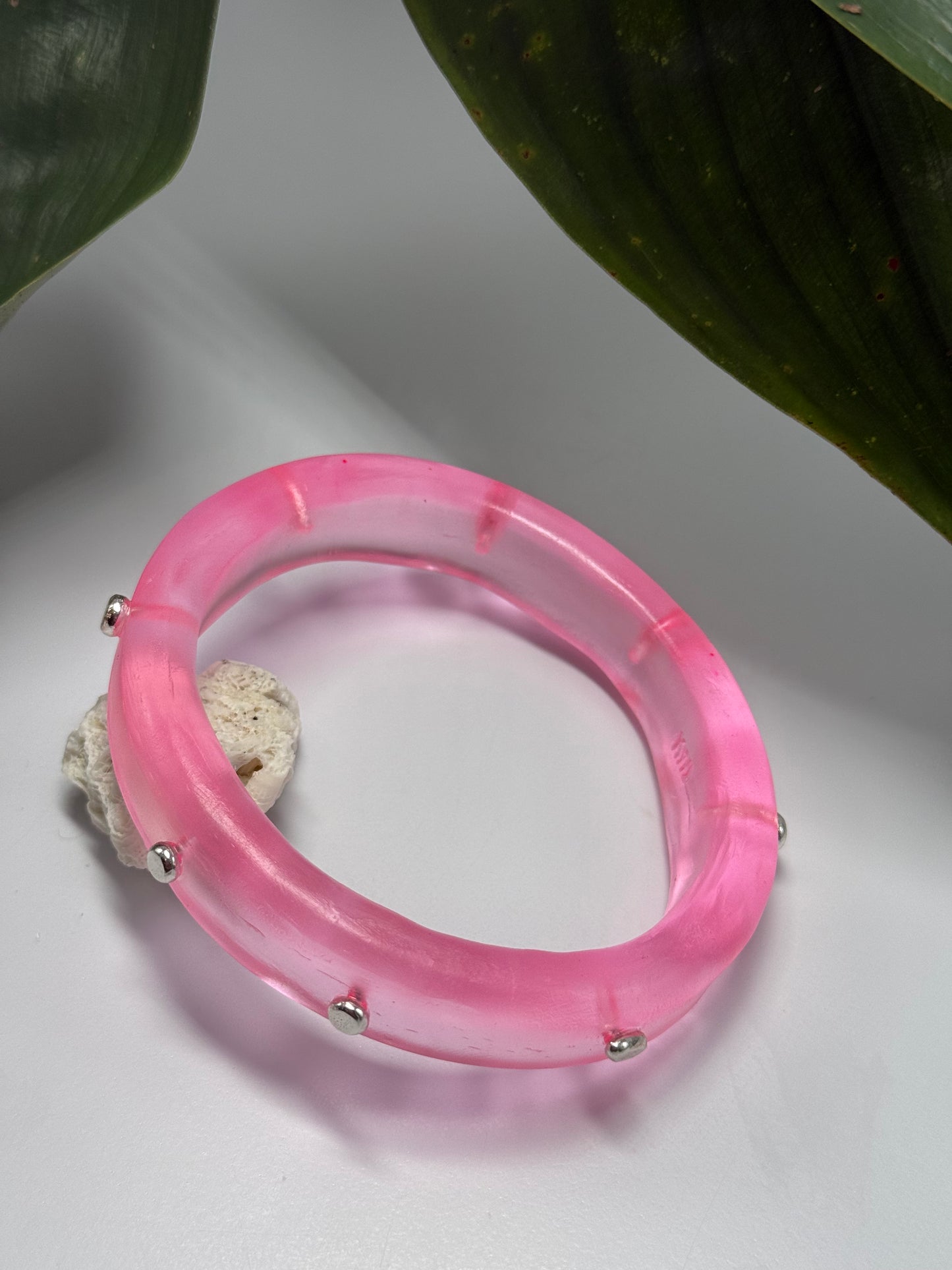 Neon Pink resin Thick KWD Classic & silver Bangle