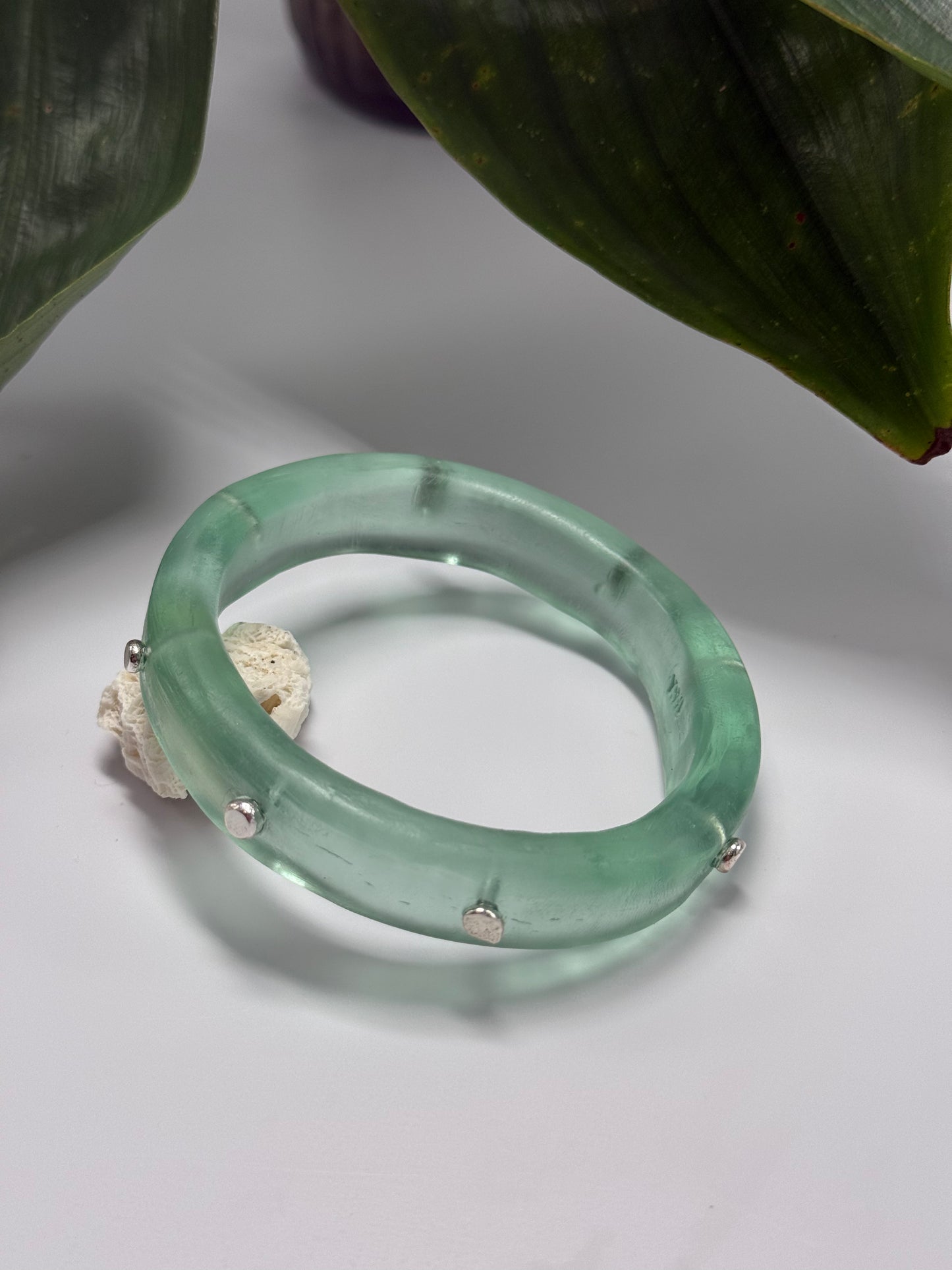 Translucent Kale Green resin Thick KWD Classic & silver Bangle