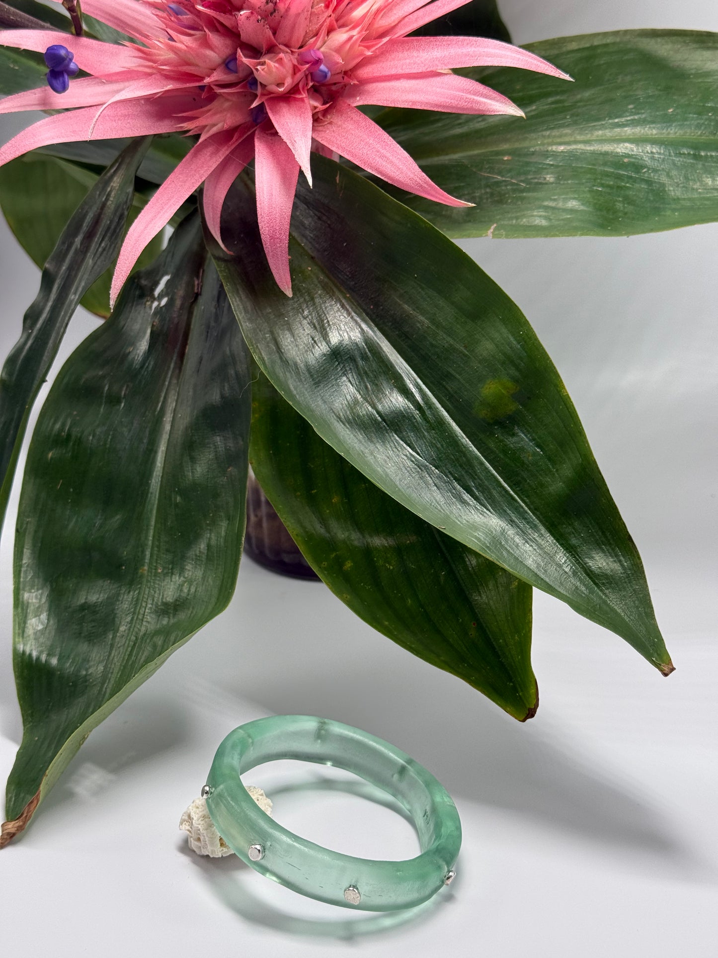 Translucent Kale Green resin Thick KWD Classic & silver Bangle