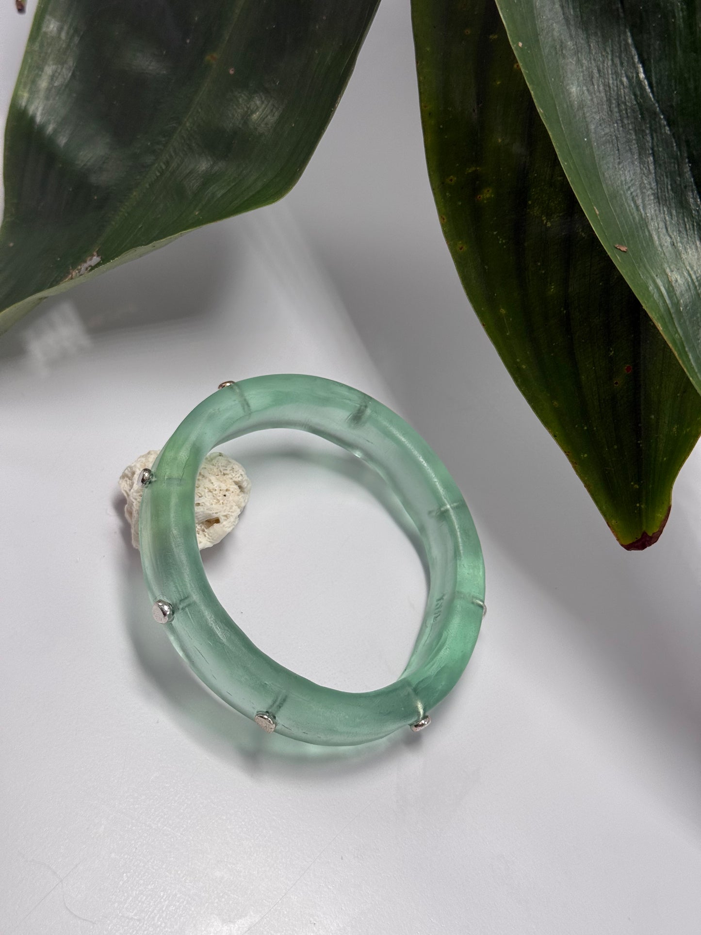 Translucent Kale Green resin Thick KWD Classic & silver Bangle