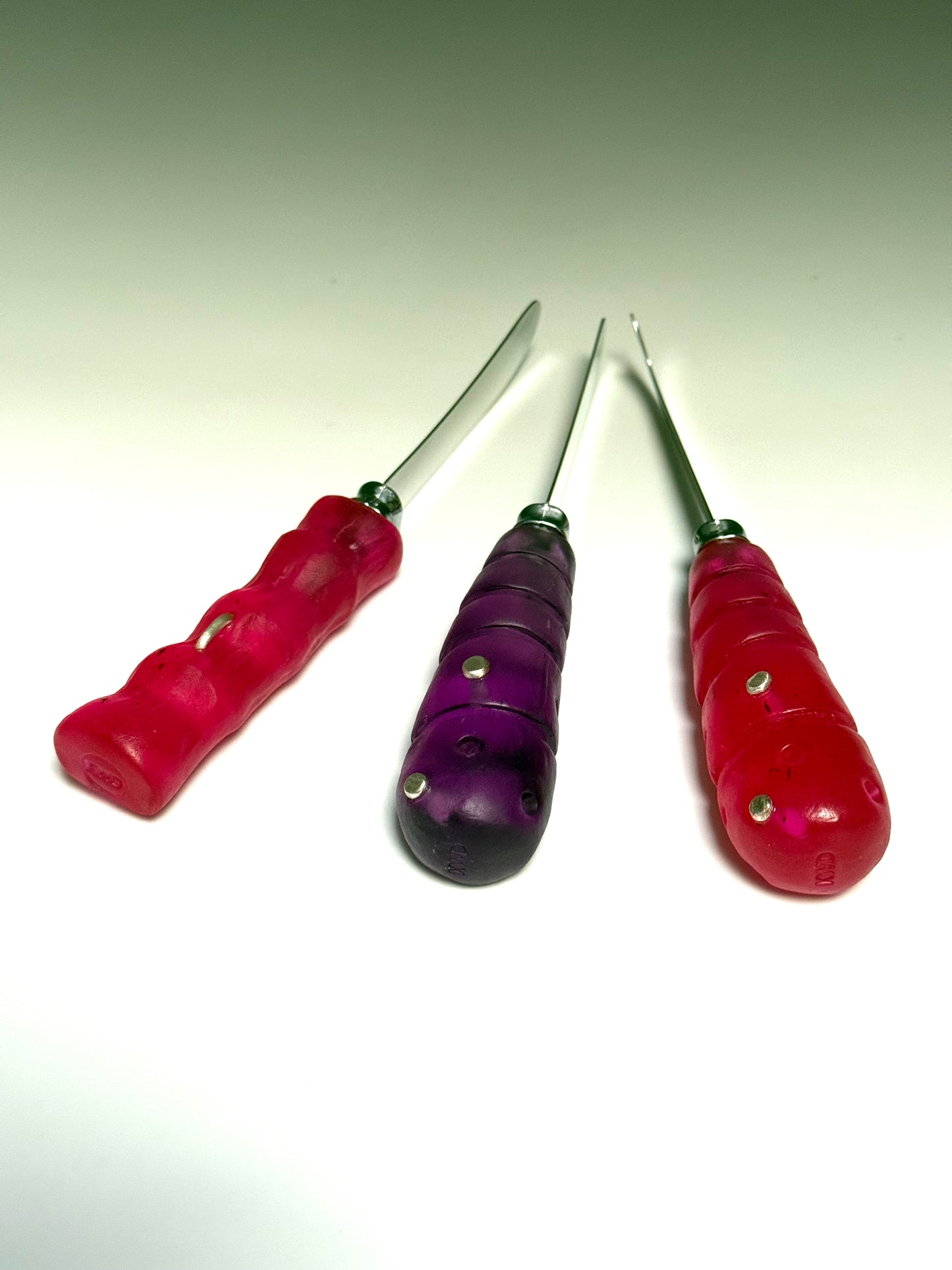 Cheese knife - Translucent Purple resin - stripe & spot handle with silver