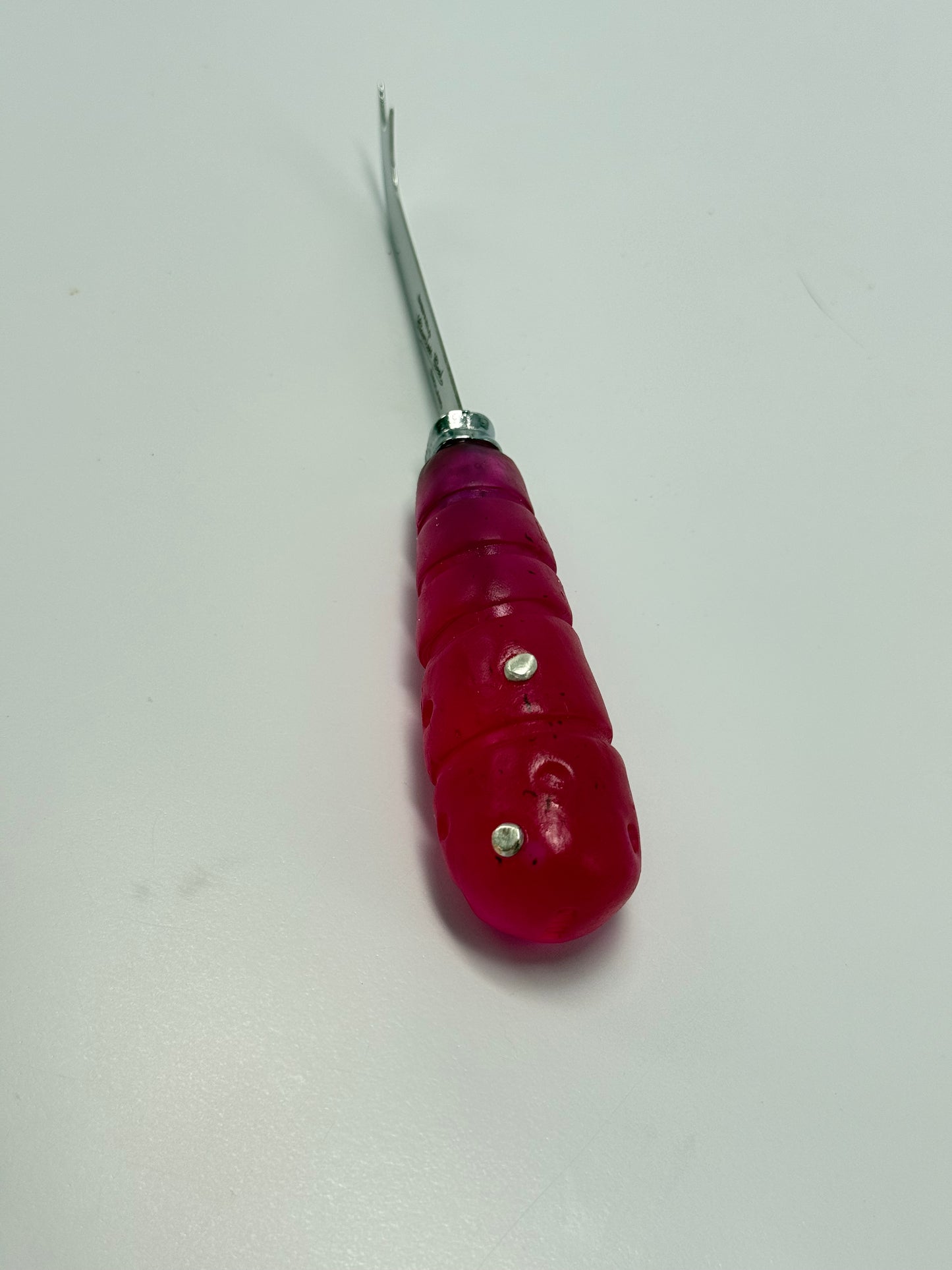 Cheese knife - Translucent Strawberry red resin - stripe & spot handle with silver