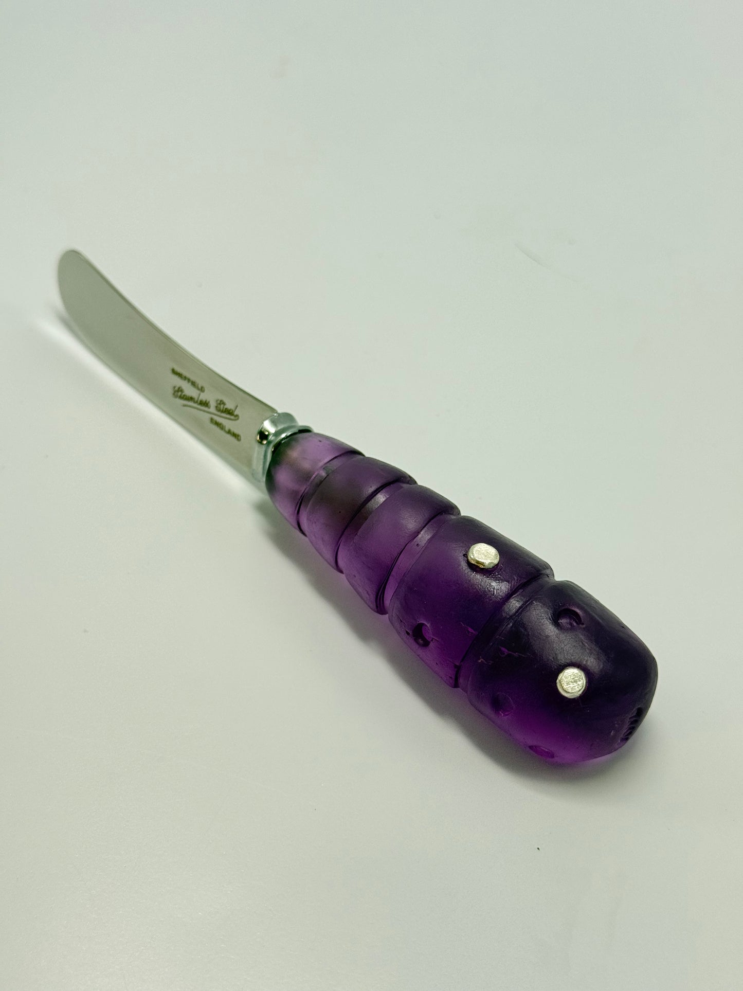 Cheese knife - Translucent Purple resin - stripe & spot handle with silver