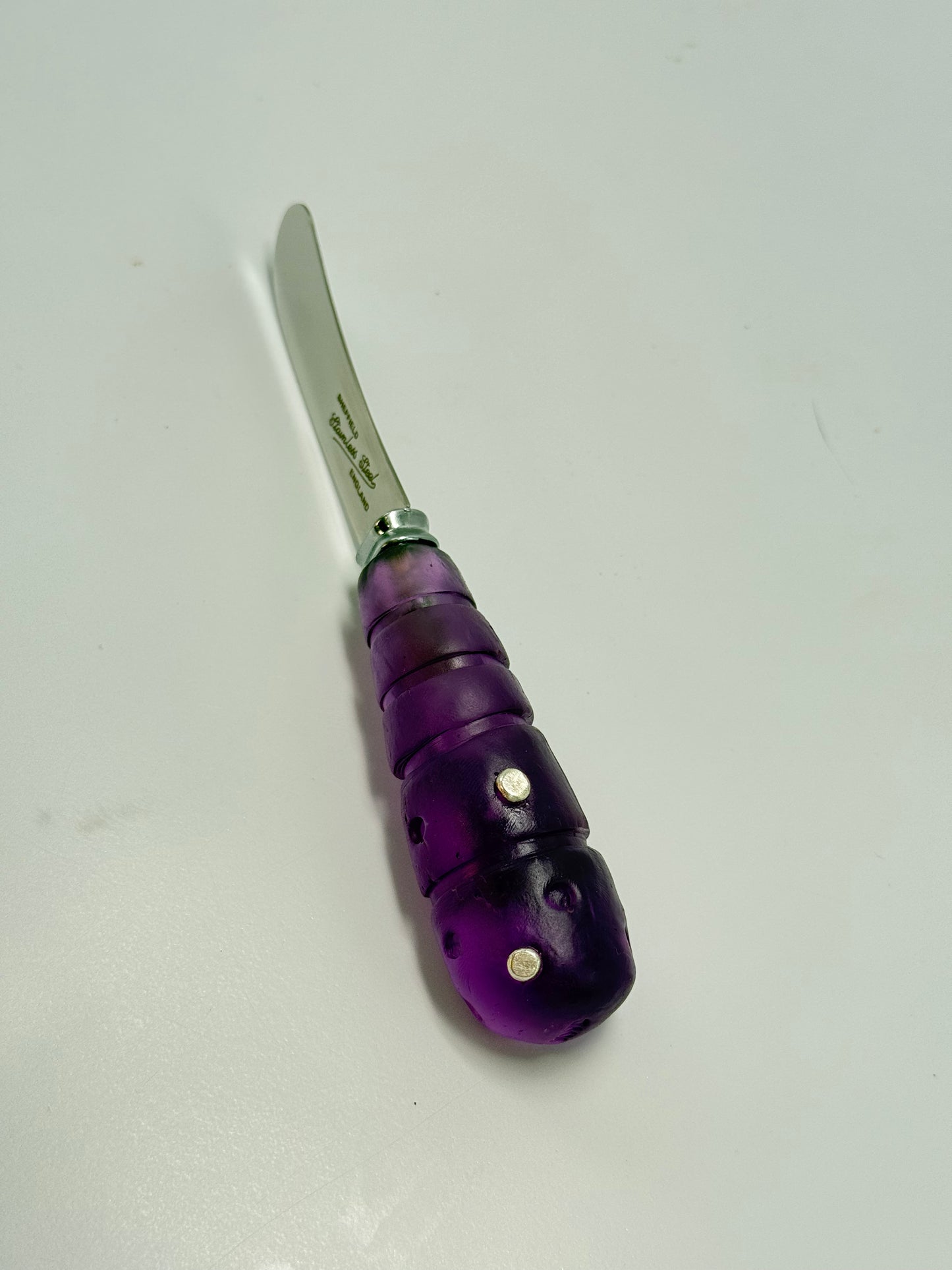 Cheese knife - Translucent Purple resin - stripe & spot handle with silver