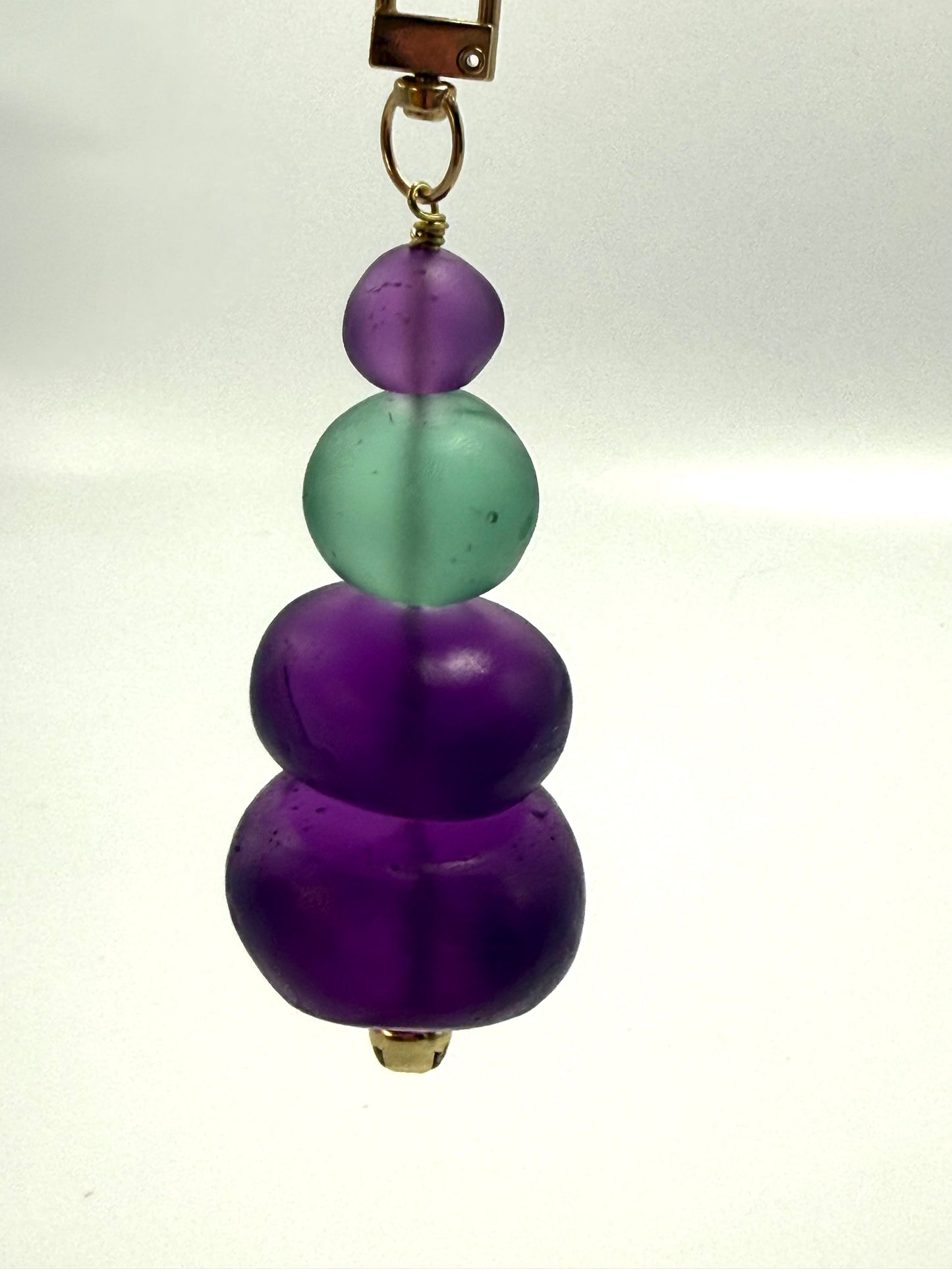 Key Chain - Mixture of Purple & green resin coloured beads with gold finishes