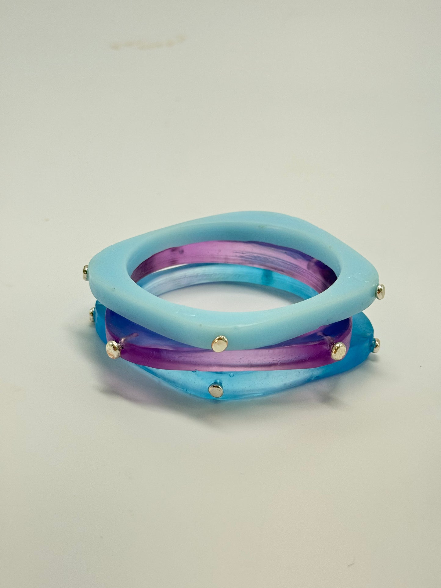 Translucent Blue 'square round' bangle with silver