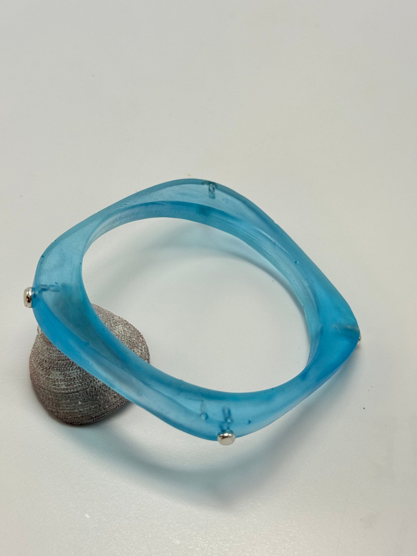 Translucent Blue 'square round' bangle with silver