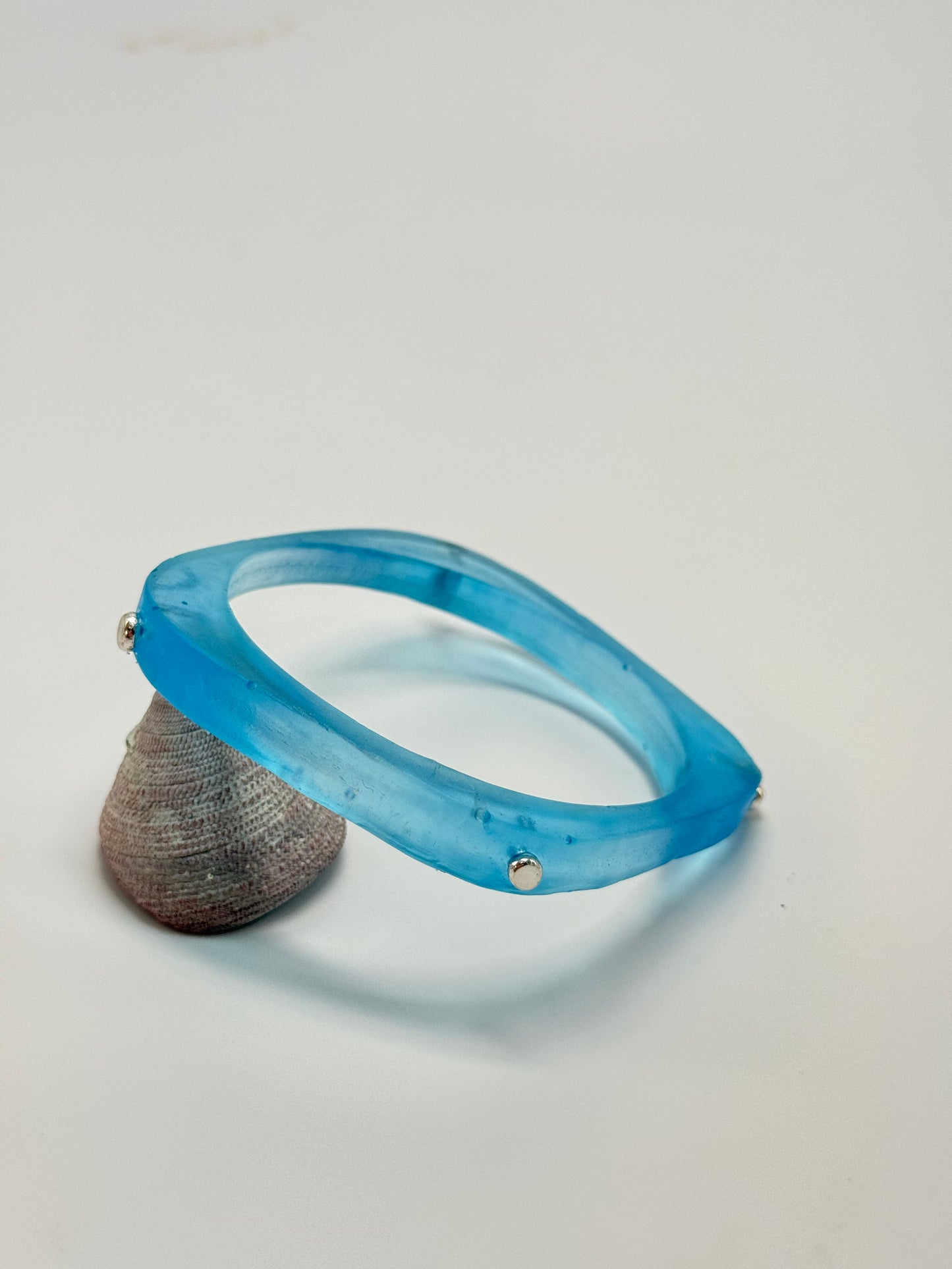 Translucent Blue 'square round' bangle with silver