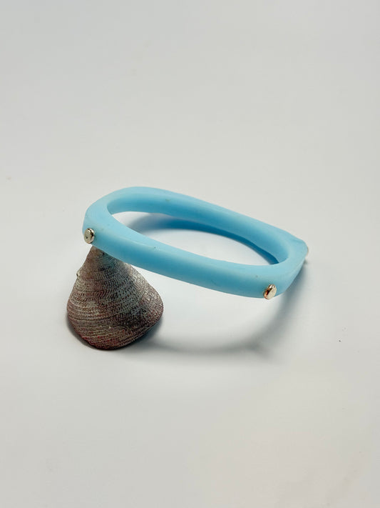 Baby Blue 'square round' bangle with silver