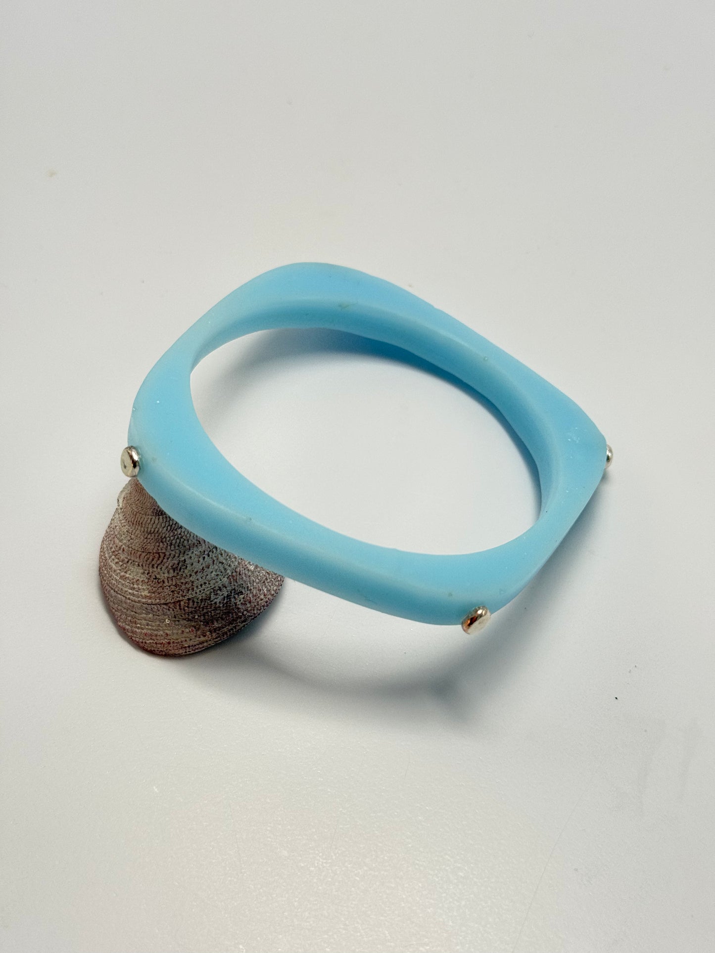 Baby Blue 'square round' bangle with silver