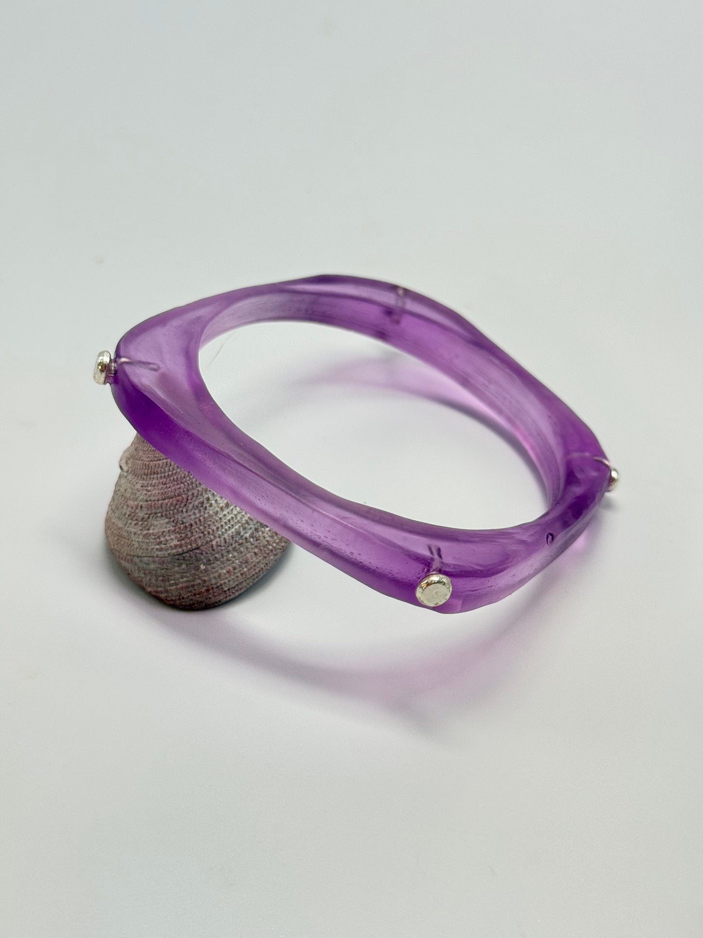 Purple 'square round' bangle with silver