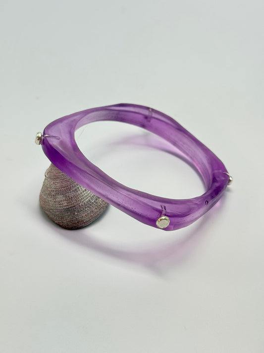 Purple 'square round' bangle with silver