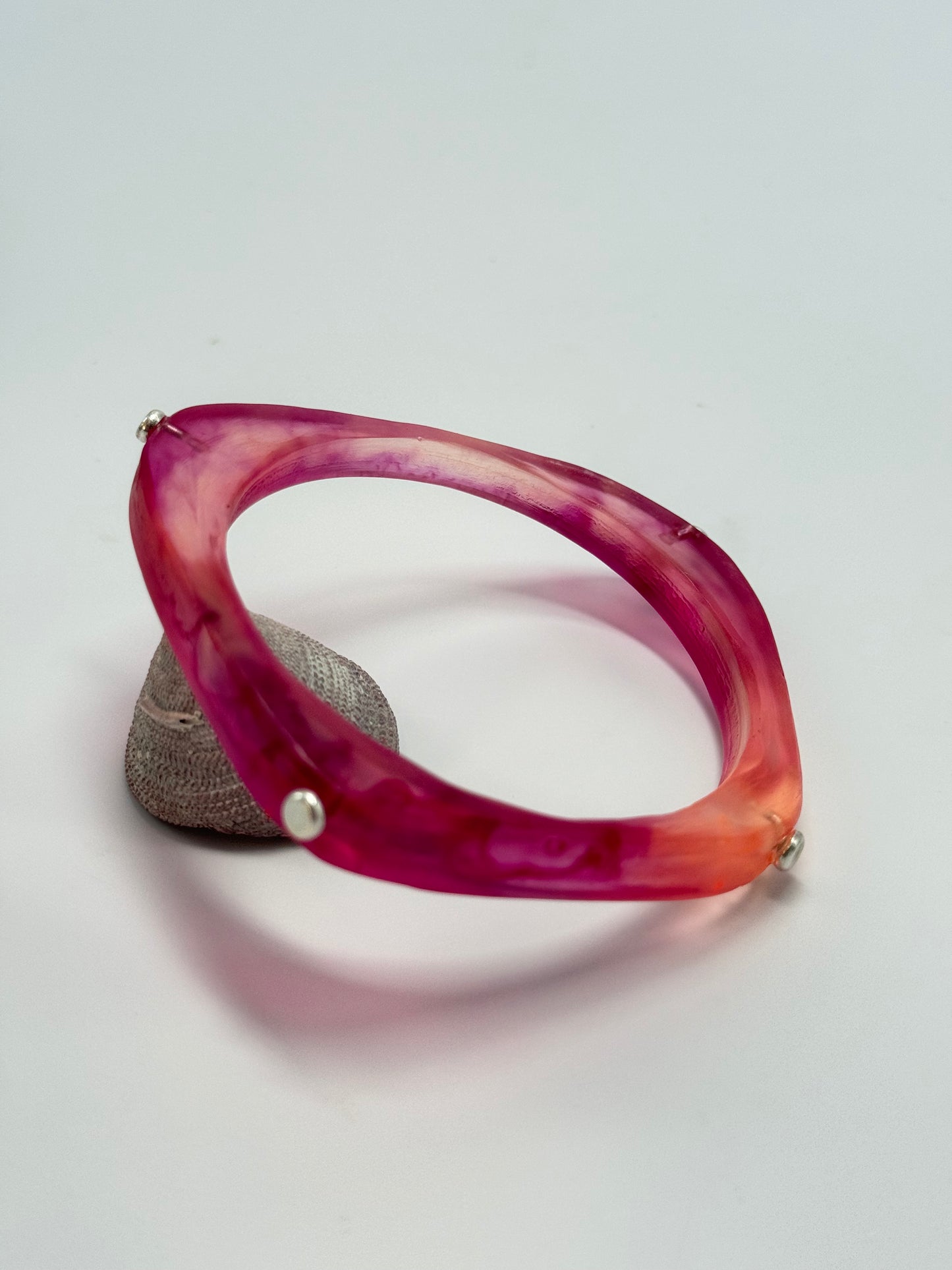 Strawberry/orange 'square round' bangle with silver