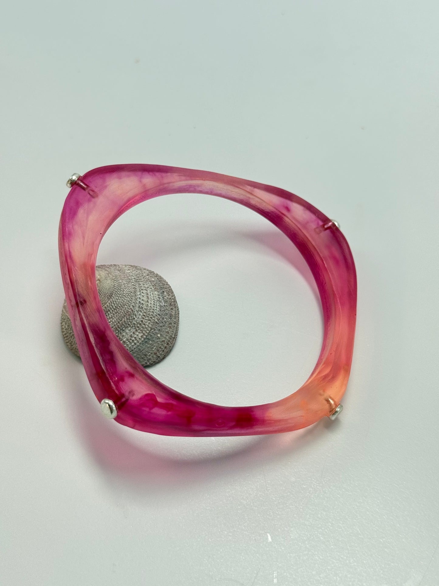 Strawberry/orange 'square round' bangle with silver