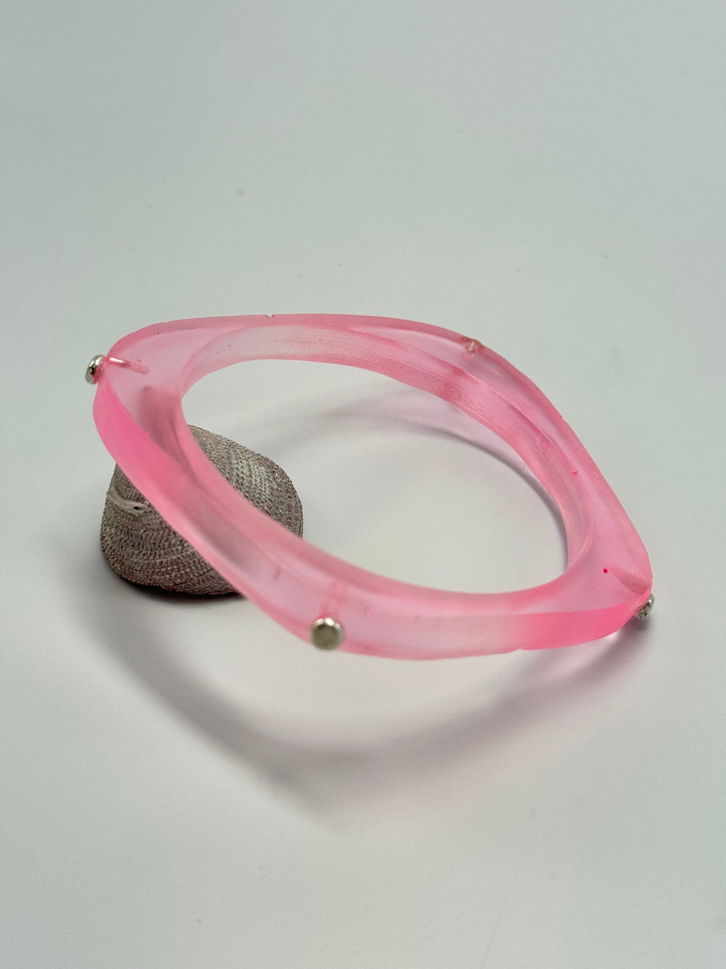 Pale Pink 'square round' bangle with silver