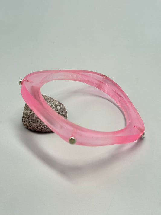 Pale Pink 'square round' bangle with silver