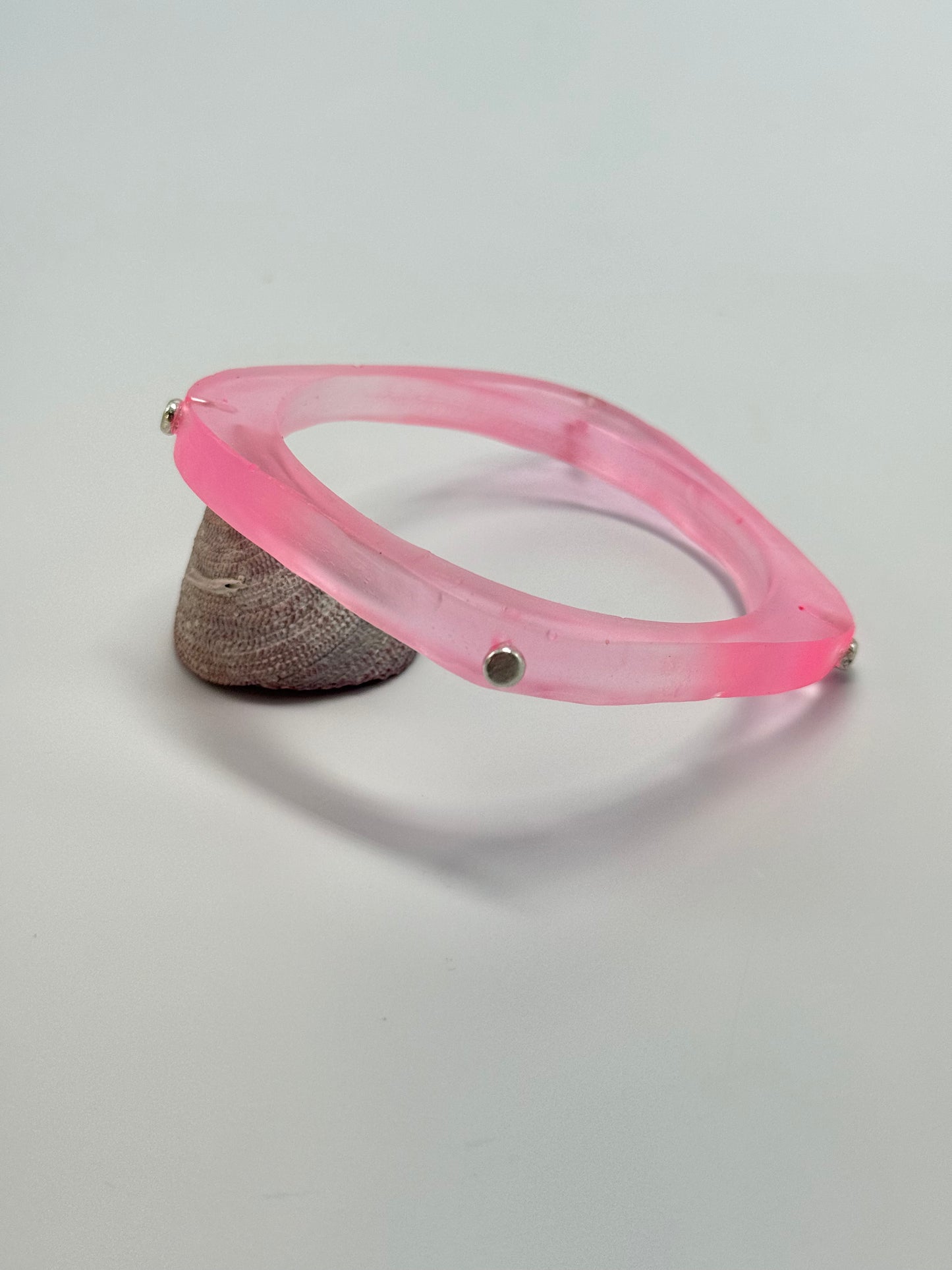 Pale Pink 'square round' bangle with silver