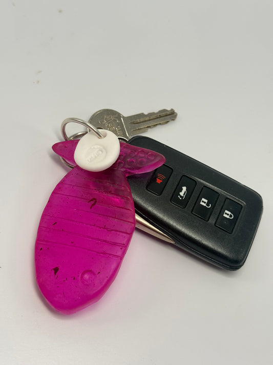 Key Chain - Pink Fish /KWD stamp resin beads with silver finishes