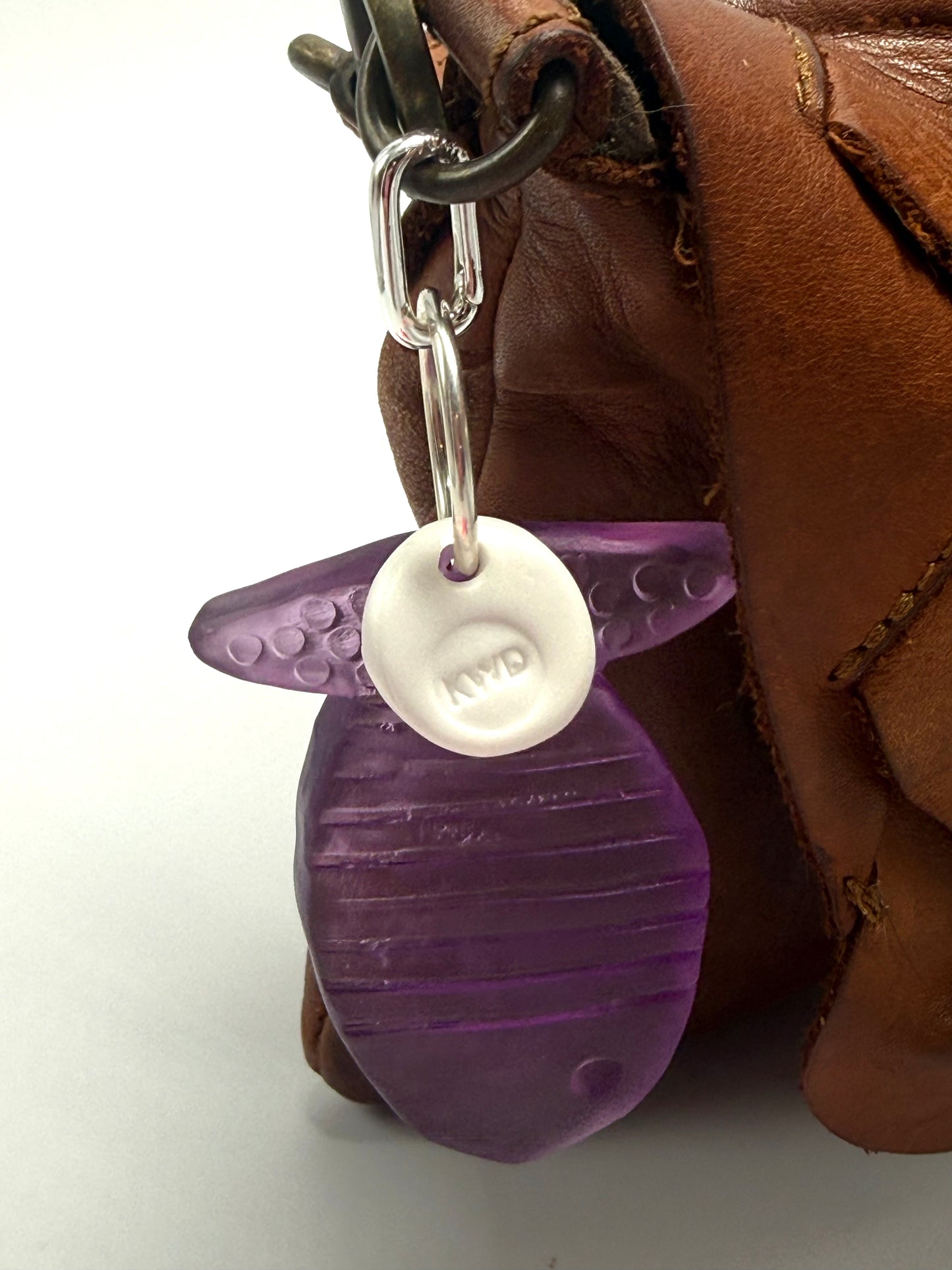 Key Chain - Purple Fish /KWD stamp resin beads with silver finishes