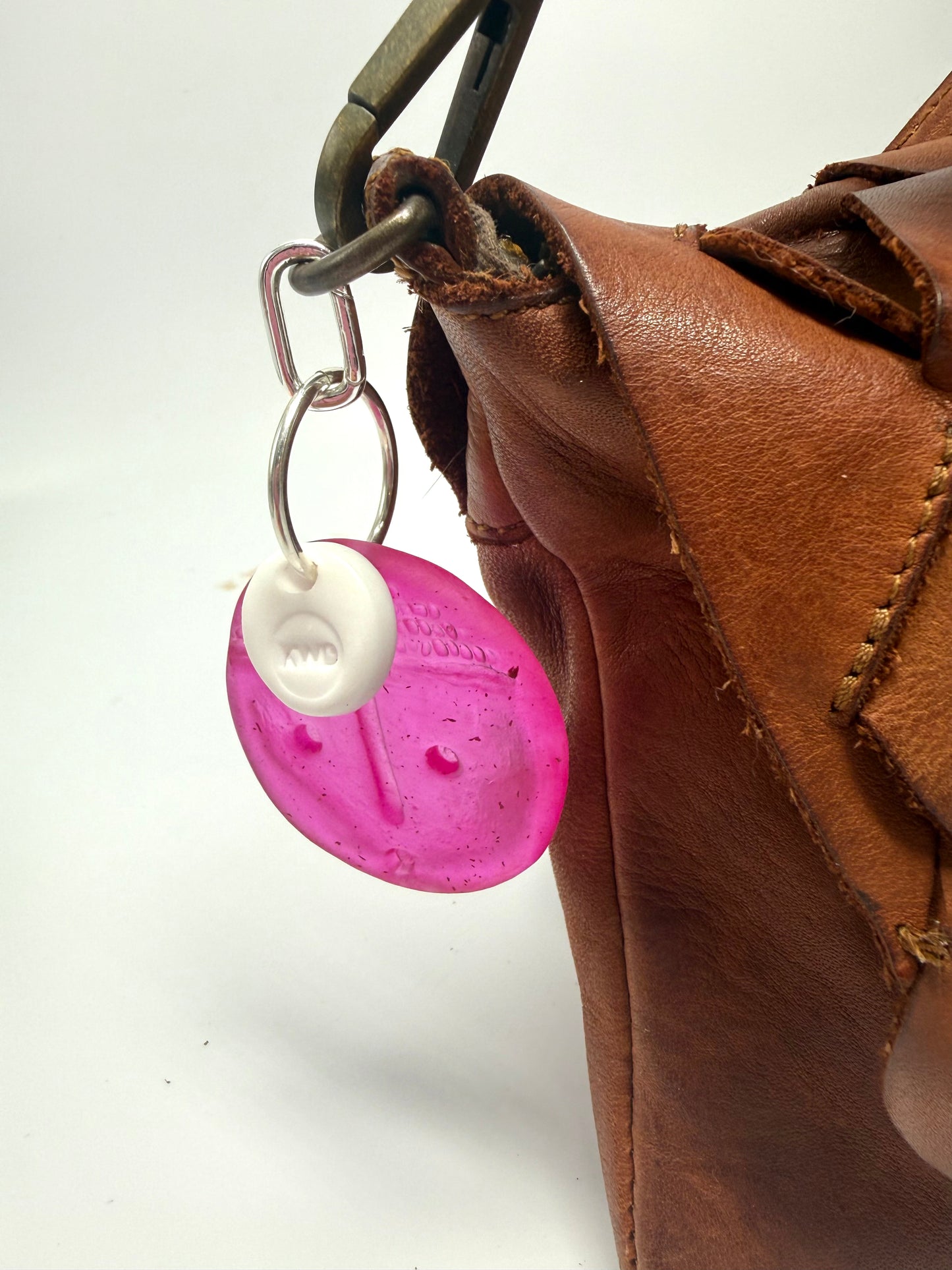 Key Chain - Pink Face /KWD stamp resin beads with silver finishes