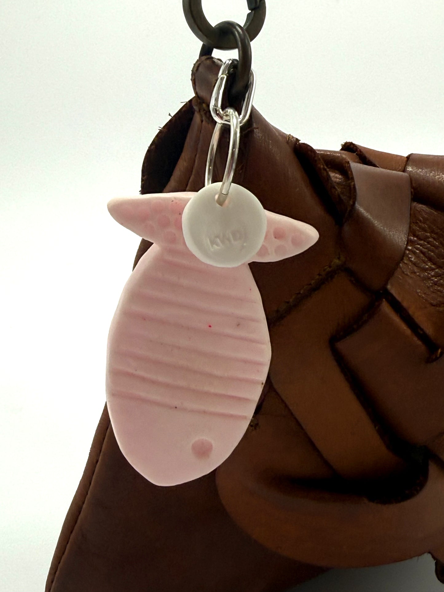 Key Chain - Pale Pink Fish /KWD stamp resin beads with silver finishes