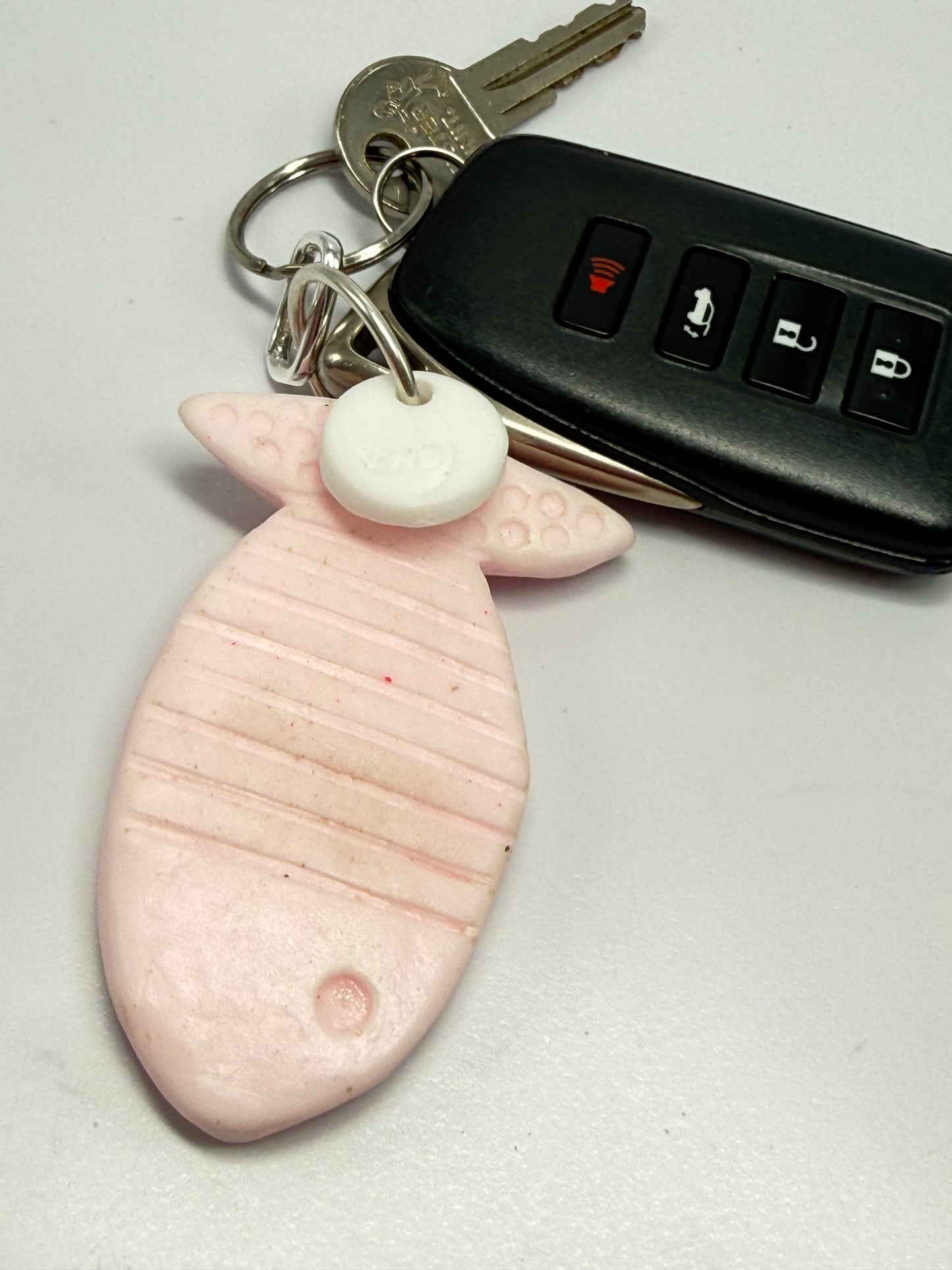 Key Chain - Pale Pink Fish /KWD stamp resin beads with silver finishes