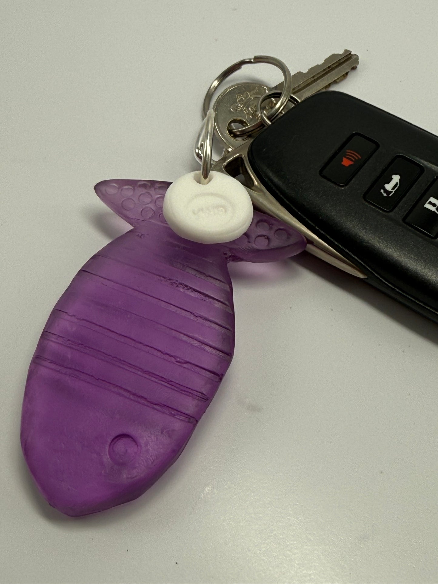 Key Chain - Purple Fish /KWD stamp resin beads with silver finishes